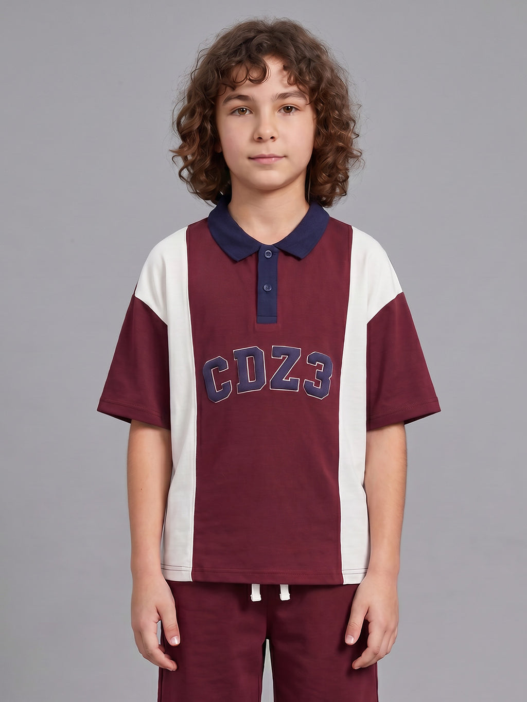 CODEZ Boys Maroon Polo Neck Printed Relaxed Fit T-Shirt