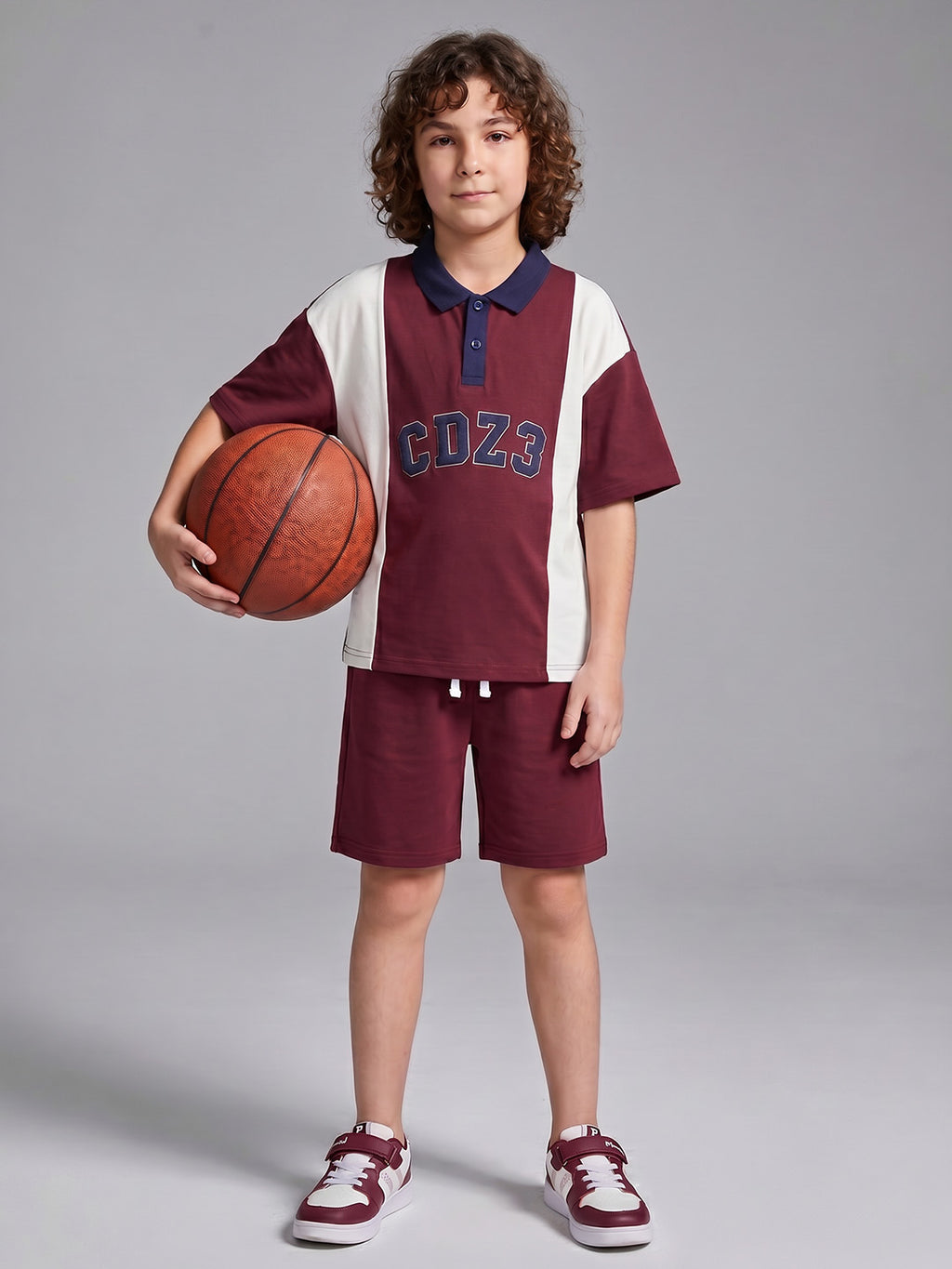 CODEZ Boys Maroon Polo Neck Printed Relaxed Fit T-Shirt
