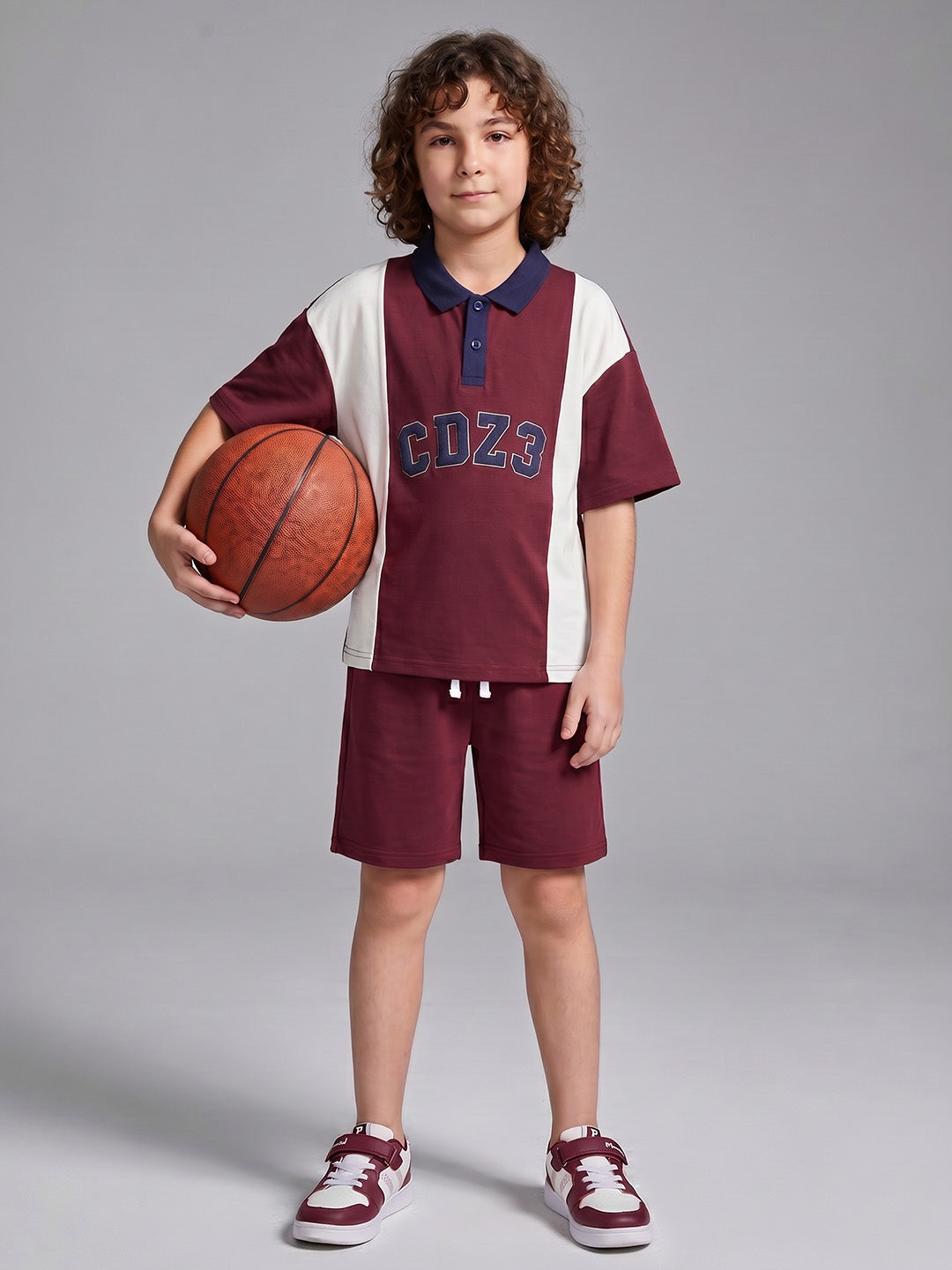 CODEZ Boys Maroon Polo Neck Printed Relaxed Fit T-Shirt