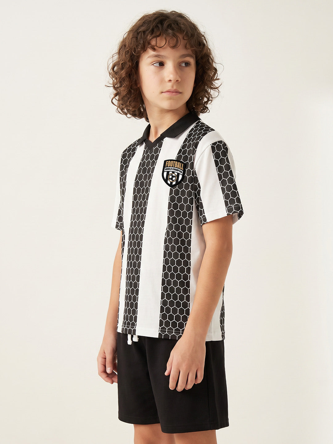 CODEZ Boys White Polo Neck Printed Relaxed Fit T-Shirt