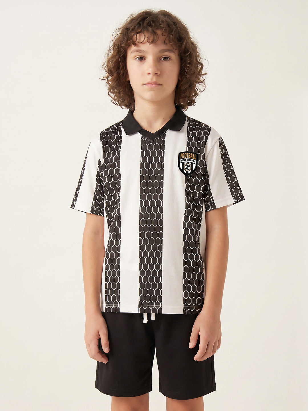 CODEZ Boys White Polo Neck Printed Relaxed Fit T-Shirt