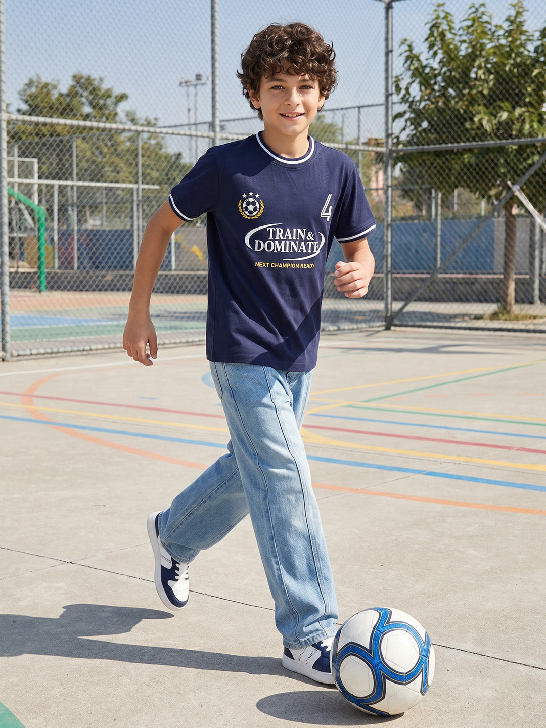 CODEZ Boys Navy Relaxed Fit Train & Dominate Graphic Drop Shoulder T-Shirt