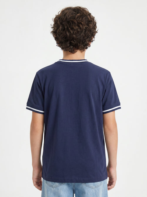 CODEZ Boys Navy Relaxed Fit Train & Dominate Graphic Drop Shoulder T-Shirt