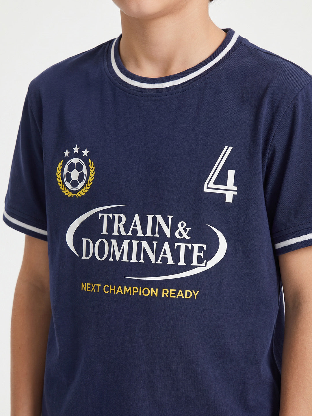 CODEZ Boys Navy Relaxed Fit Train & Dominate Graphic Drop Shoulder T-Shirt