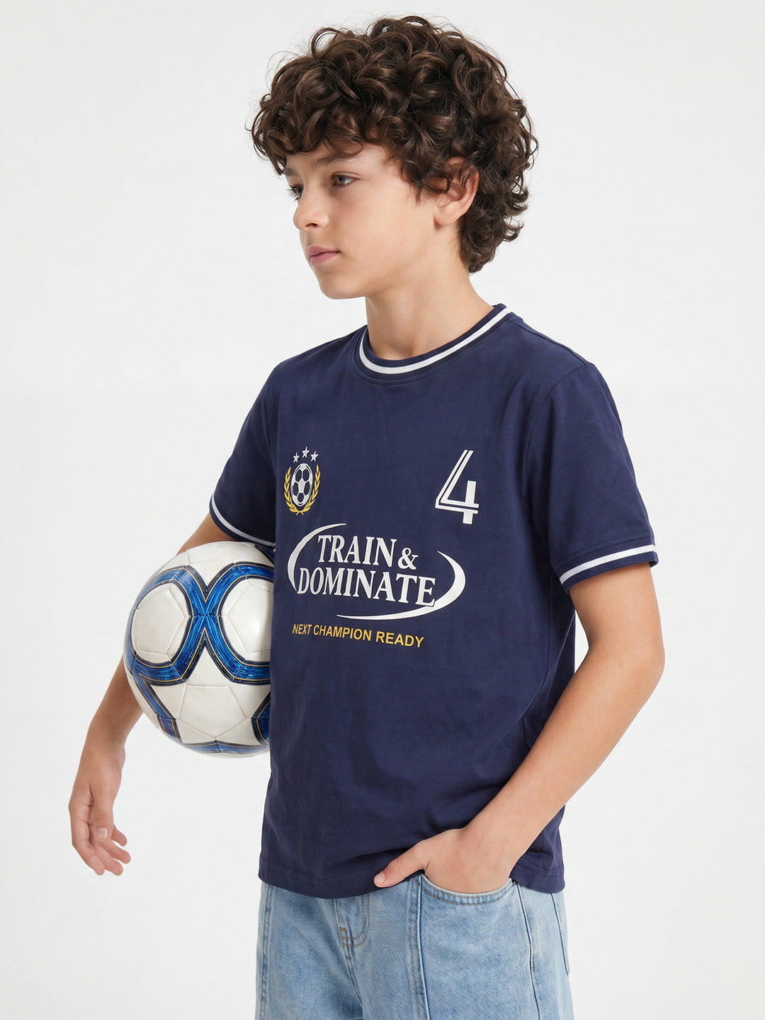 CODEZ Boys Navy Relaxed Fit Train & Dominate Graphic Drop Shoulder T-Shirt