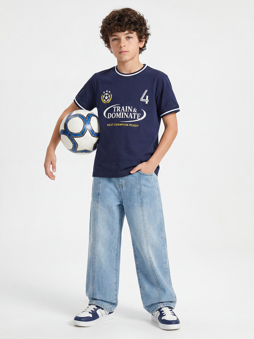 CODEZ Boys Navy Relaxed Fit Train & Dominate Graphic Drop Shoulder T-Shirt