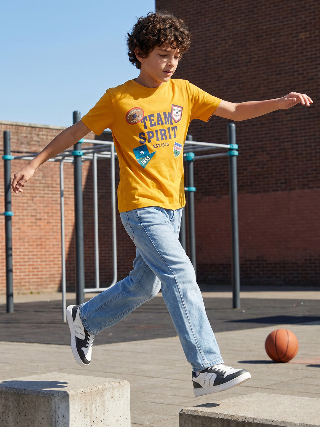CODEZ Boys Mustard Relaxed Fit Team Spirit Graphic Drop Shoulder T-Shirt