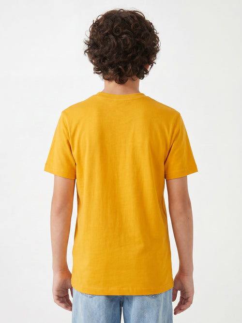 CODEZ Boys Mustard Relaxed Fit Team Spirit Graphic Drop Shoulder T-Shirt