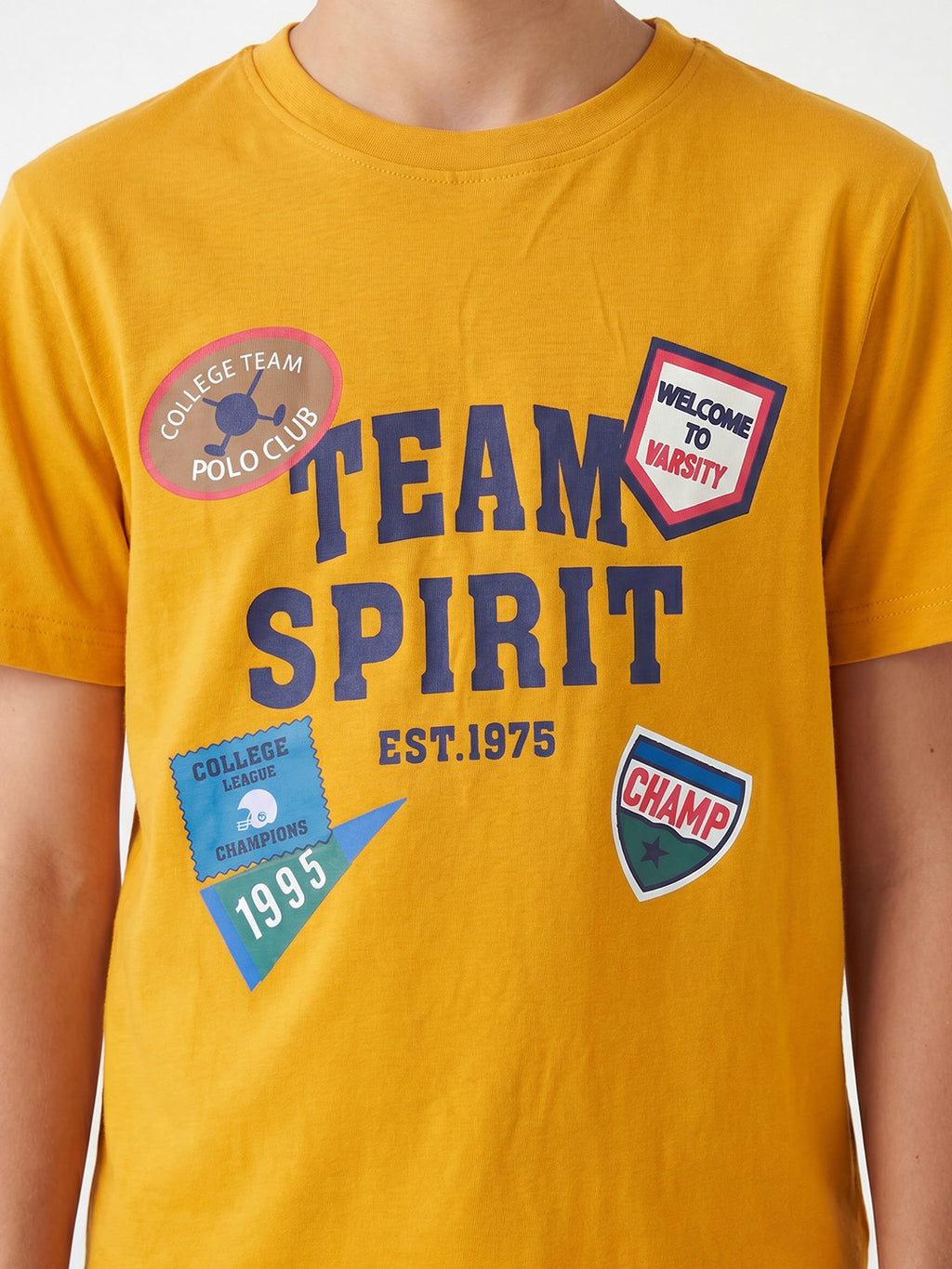 CODEZ Boys Mustard Relaxed Fit Team Spirit Graphic Drop Shoulder T-Shirt