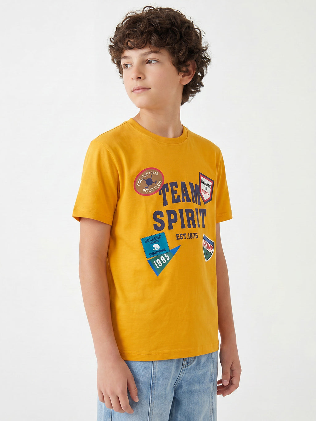 CODEZ Boys Mustard Relaxed Fit Team Spirit Graphic Drop Shoulder T-Shirt