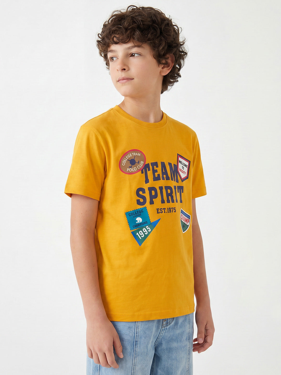 CODEZ Boys Mustard Relaxed Fit Team Spirit Graphic Drop Shoulder T-Shirt