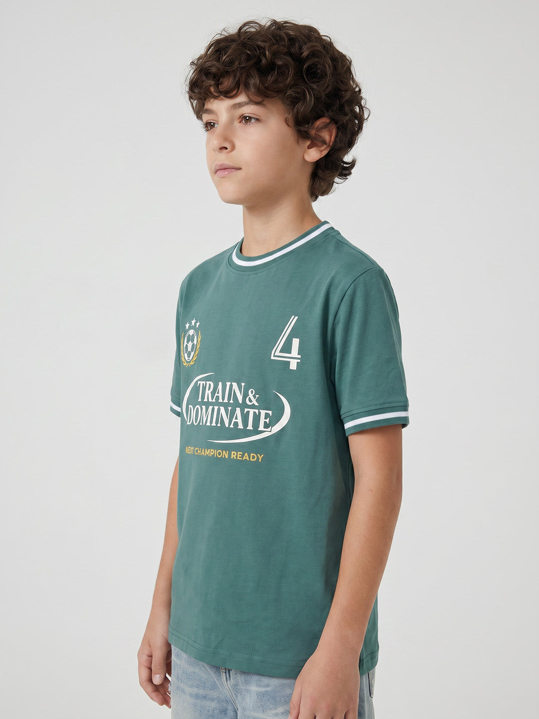 boys oversized t-shirt - CODEZ Boys' Teal Relaxed Fit Train & Dominate Graphic Drop Shoulder T-Shirt, detail view