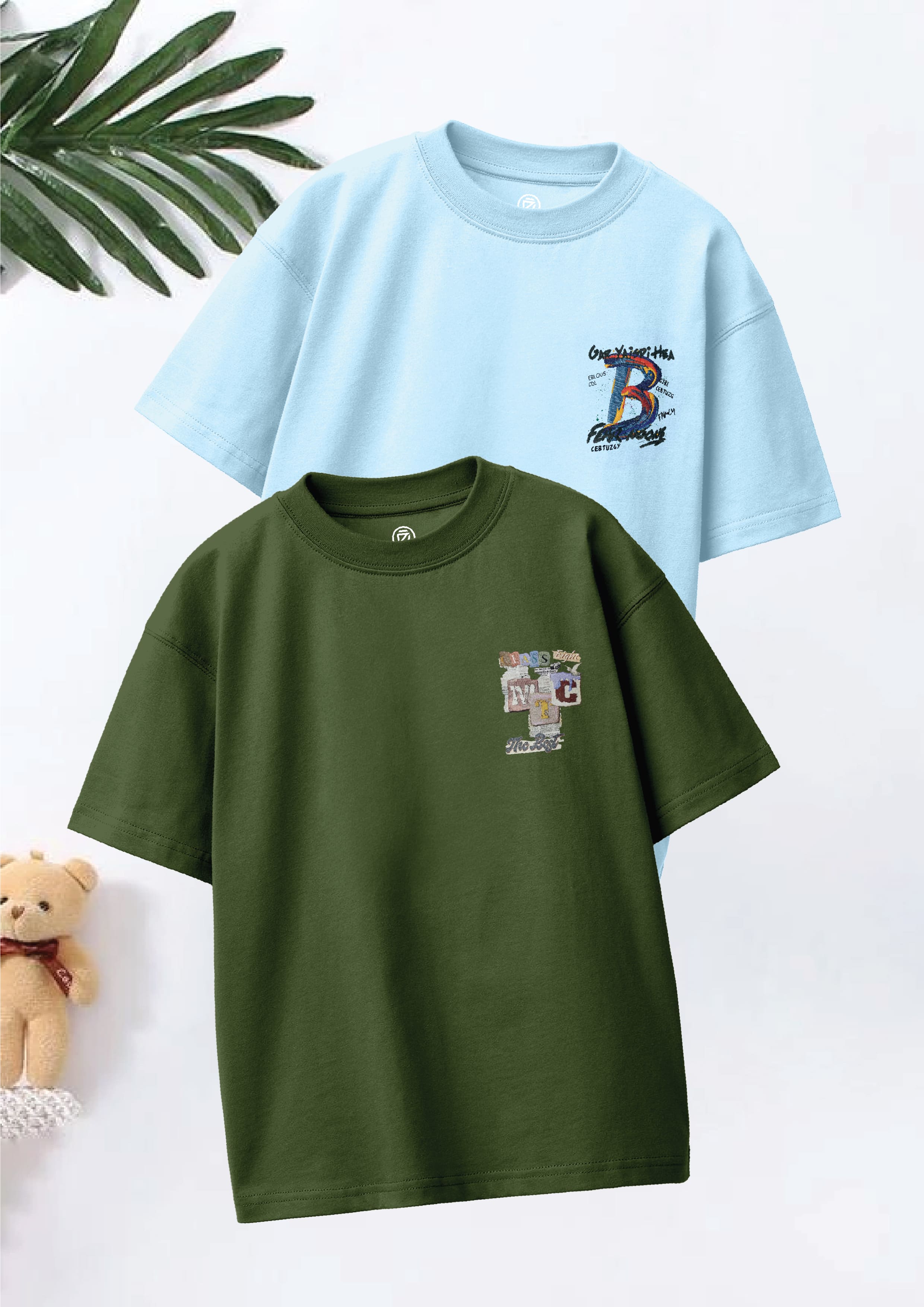 CODEZ Boys Pack Of 2 Oversize Drop Shoulder Printed Tshirts