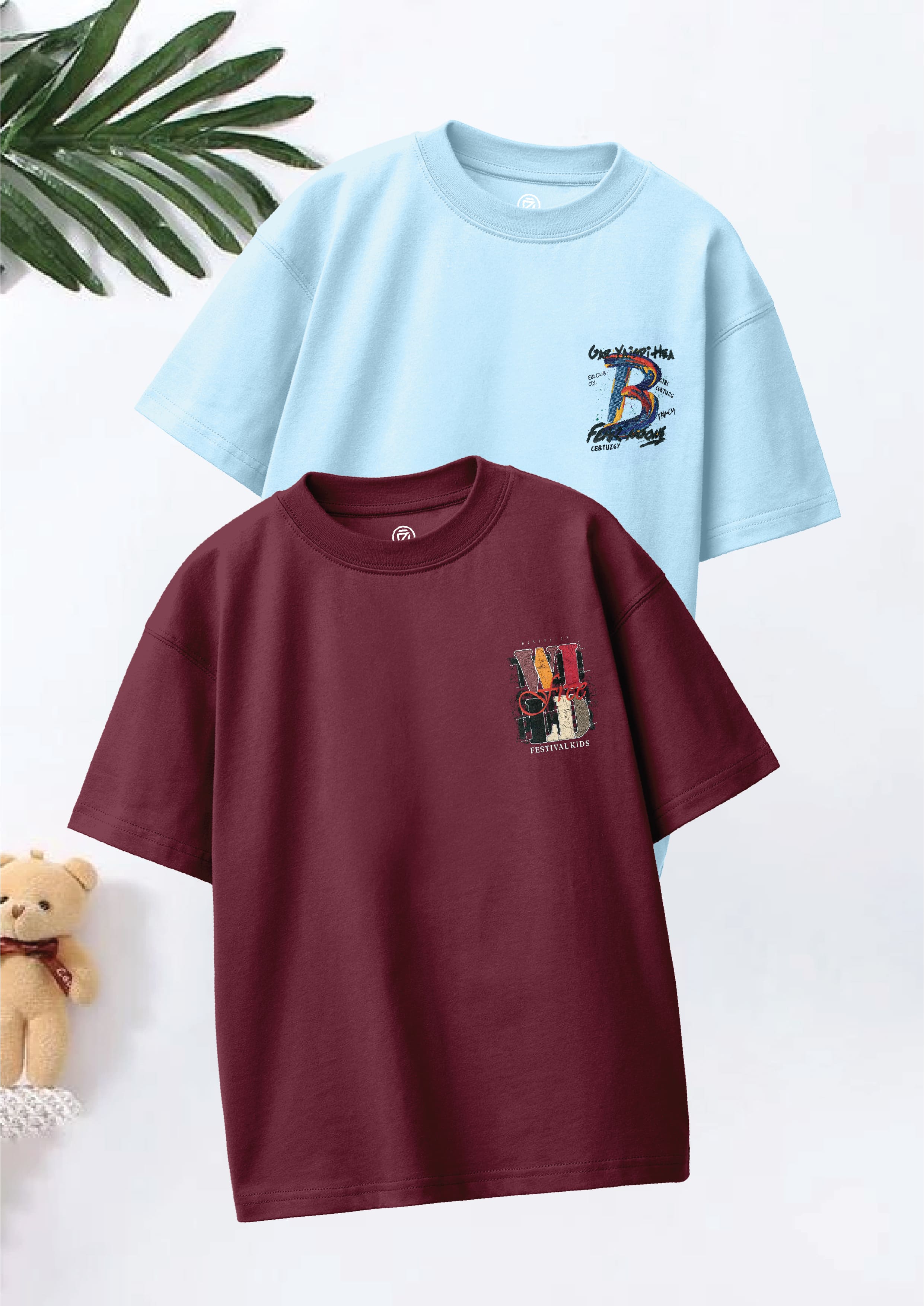 CODEZ Boys Pack Of 2 Oversize Drop Shoulder Printed Tshirts