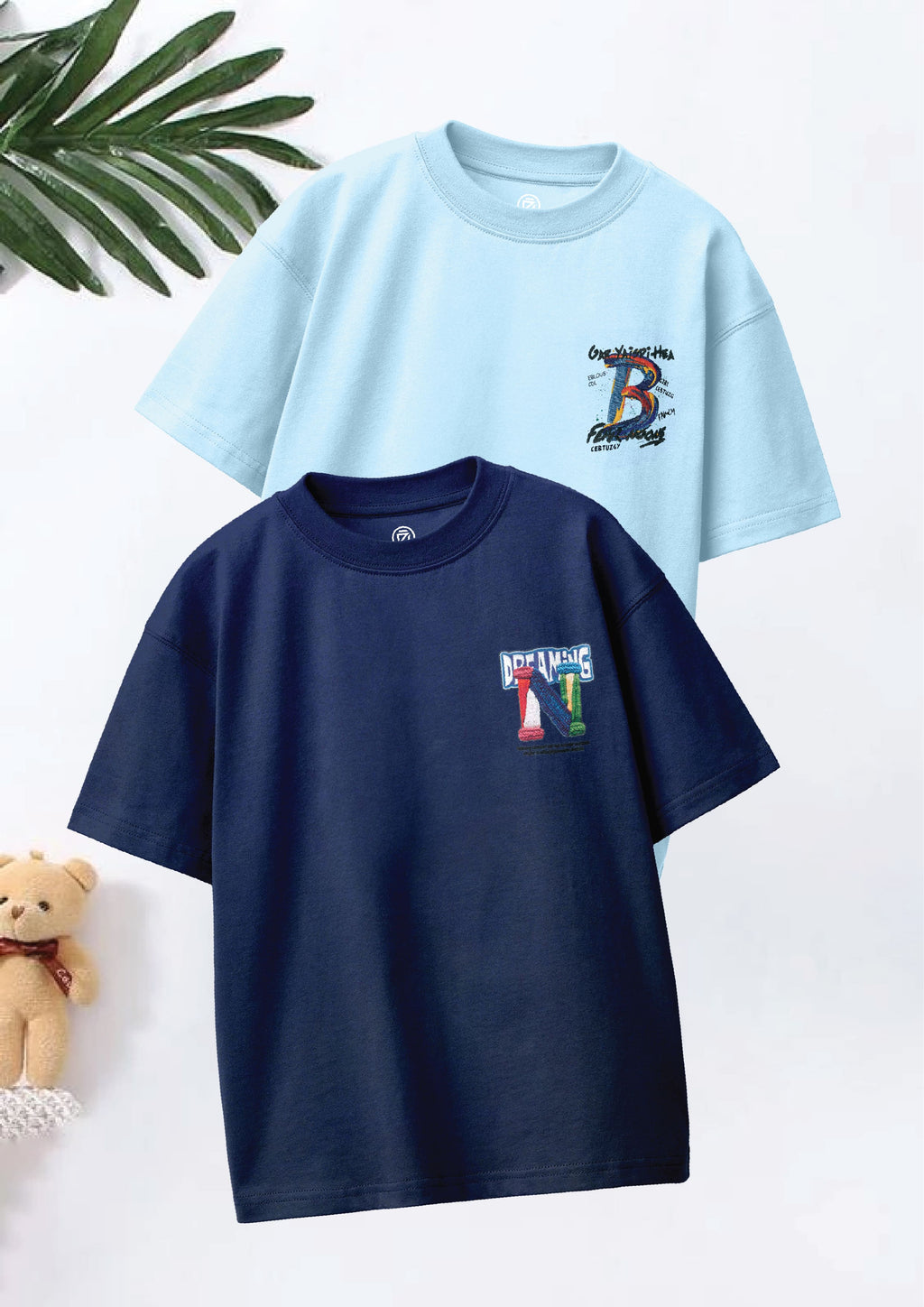 CODEZ Boys Pack Of 2 Oversize Drop Shoulder Printed Tshirts