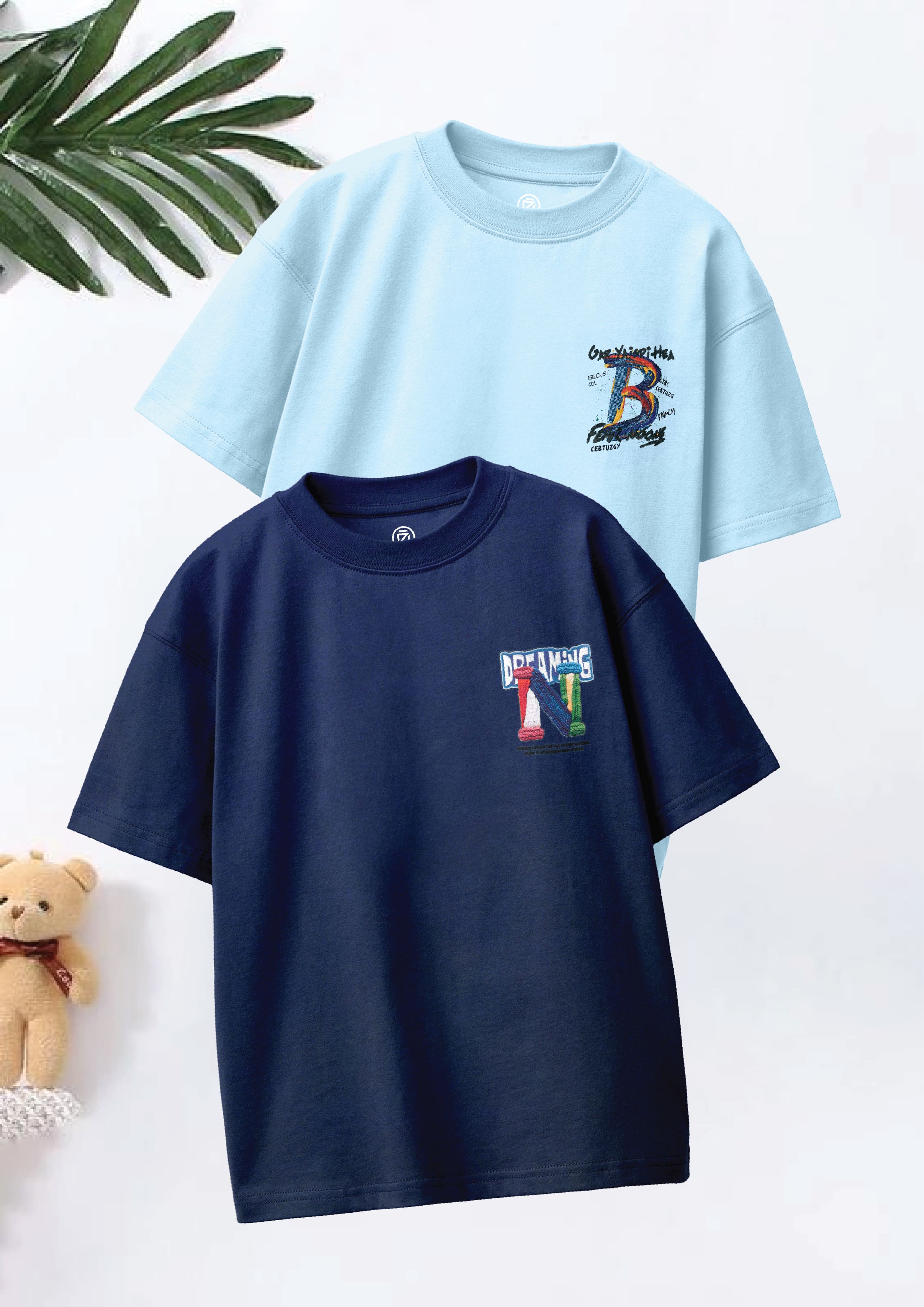 CODEZ Boys Pack Of 2 Oversize Drop Shoulder Printed Tshirts