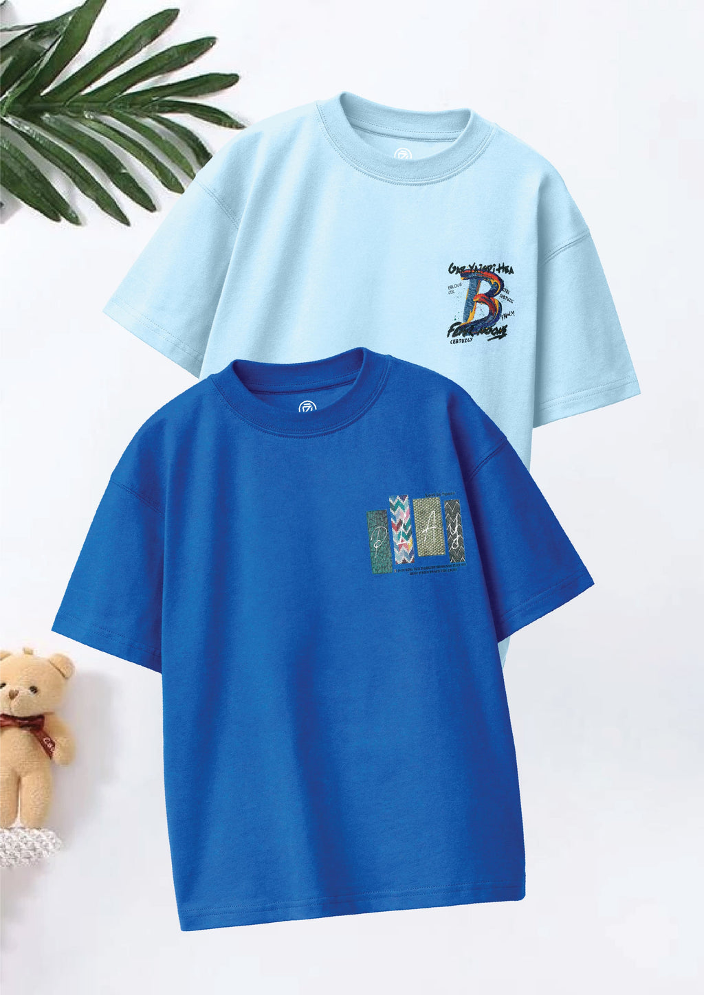 CODEZ Boys Pack Of 2 Oversize Drop Shoulder Printed Tshirts