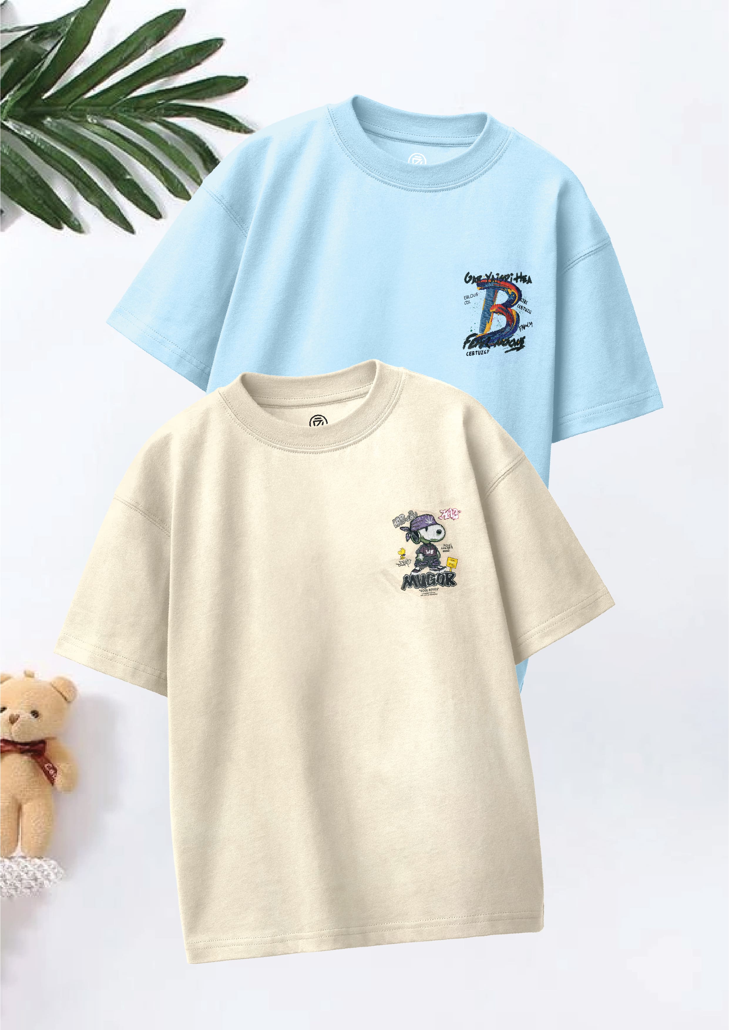 CODEZ Boys Pack Of 2 Oversize Drop Shoulder Printed Tshirts