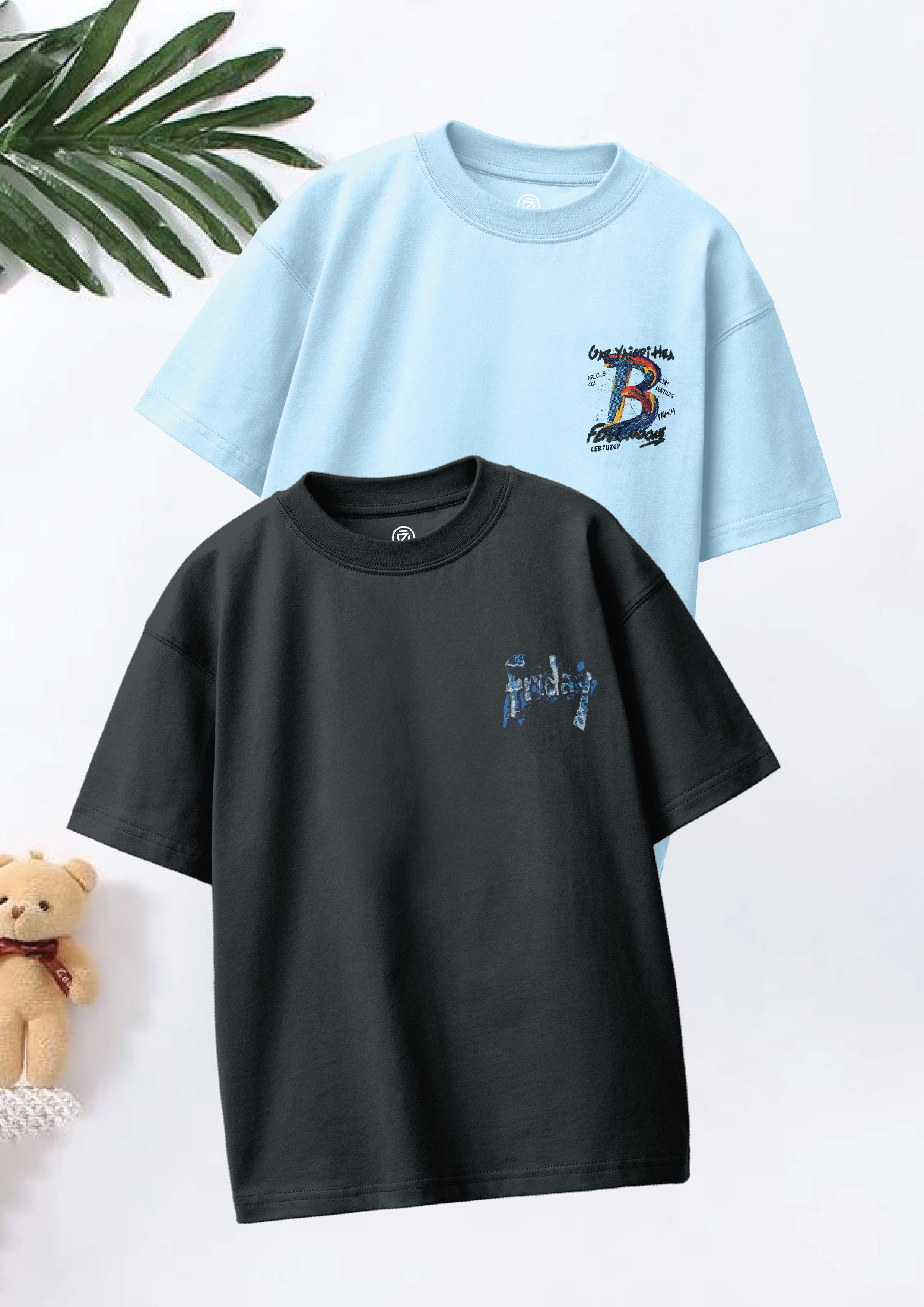 CODEZ Boys Pack Of 2 Oversize Drop Shoulder Printed Tshirts