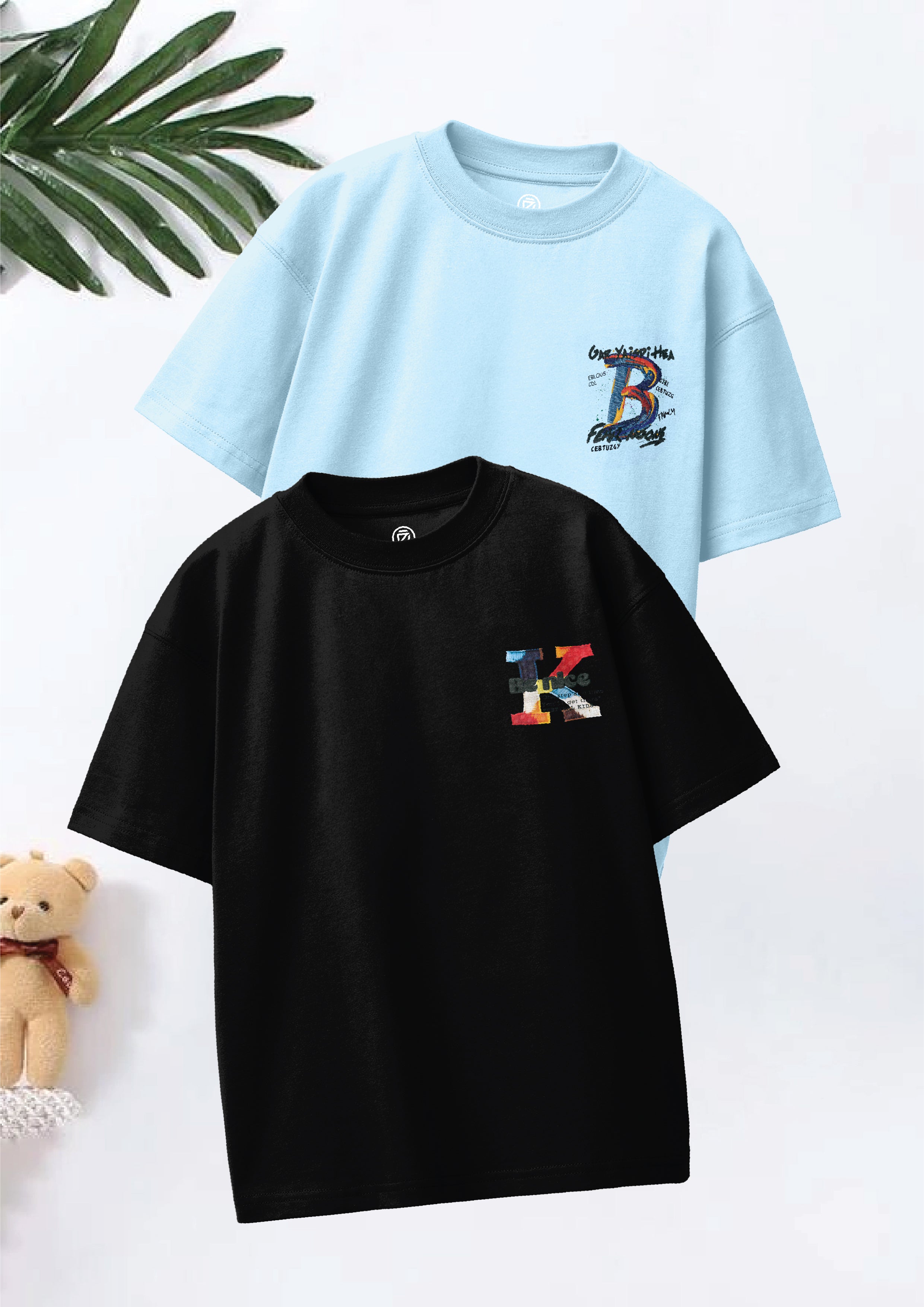 CODEZ Boys Pack Of 2 Oversize Drop Shoulder Printed Tshirts