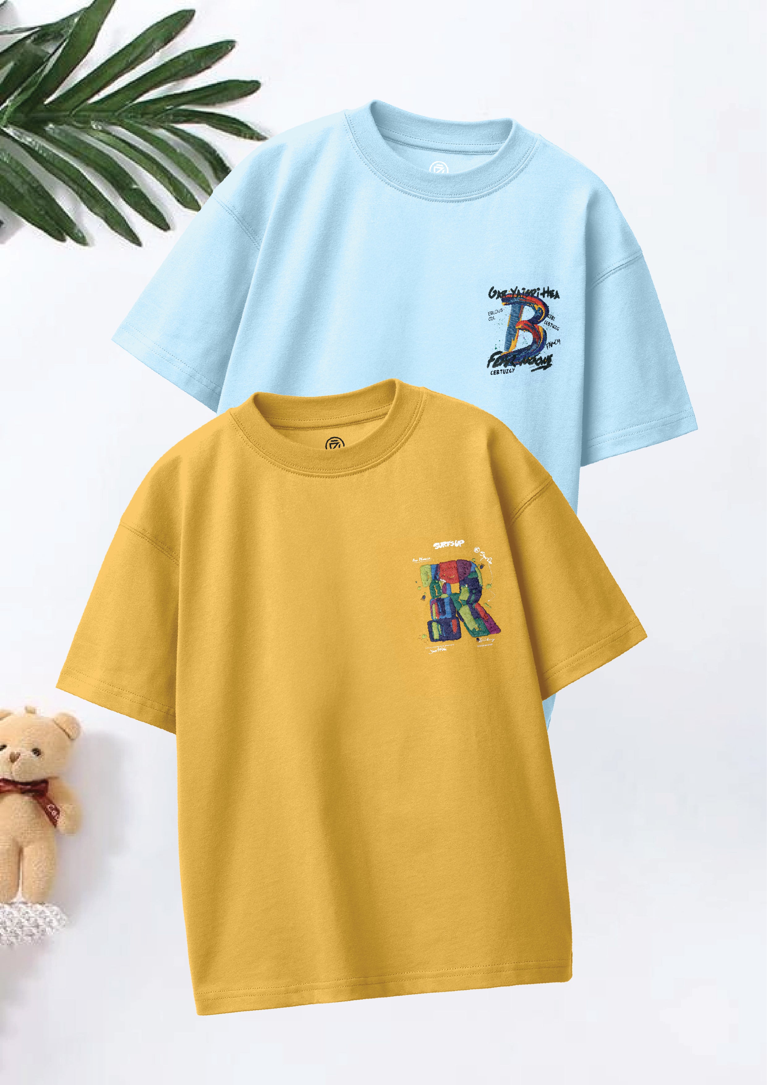 CODEZ Boys Pack Of 2 Oversize Drop Shoulder Printed Tshirts