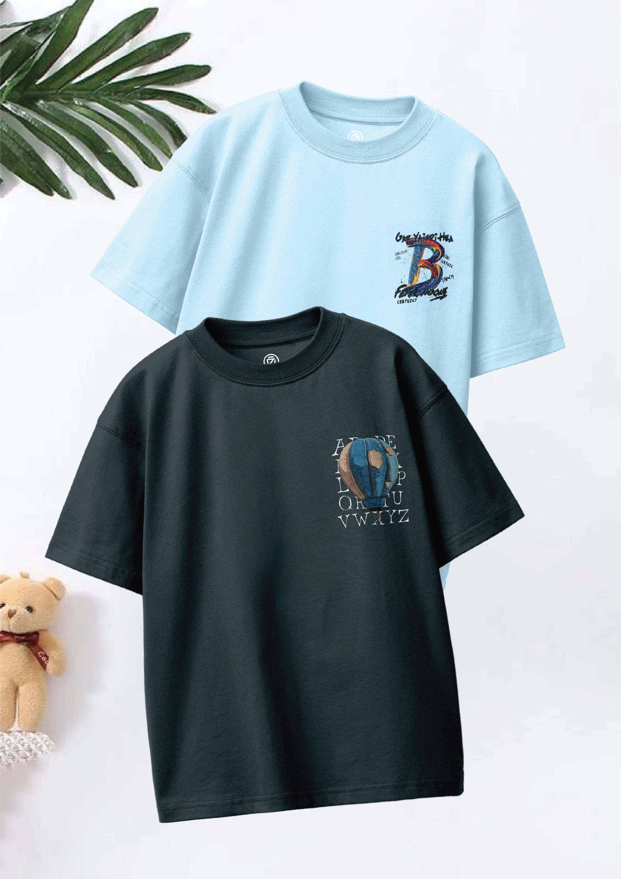 CODEZ Boys Pack Of 2 Oversize Drop Shoulder Printed Tshirts