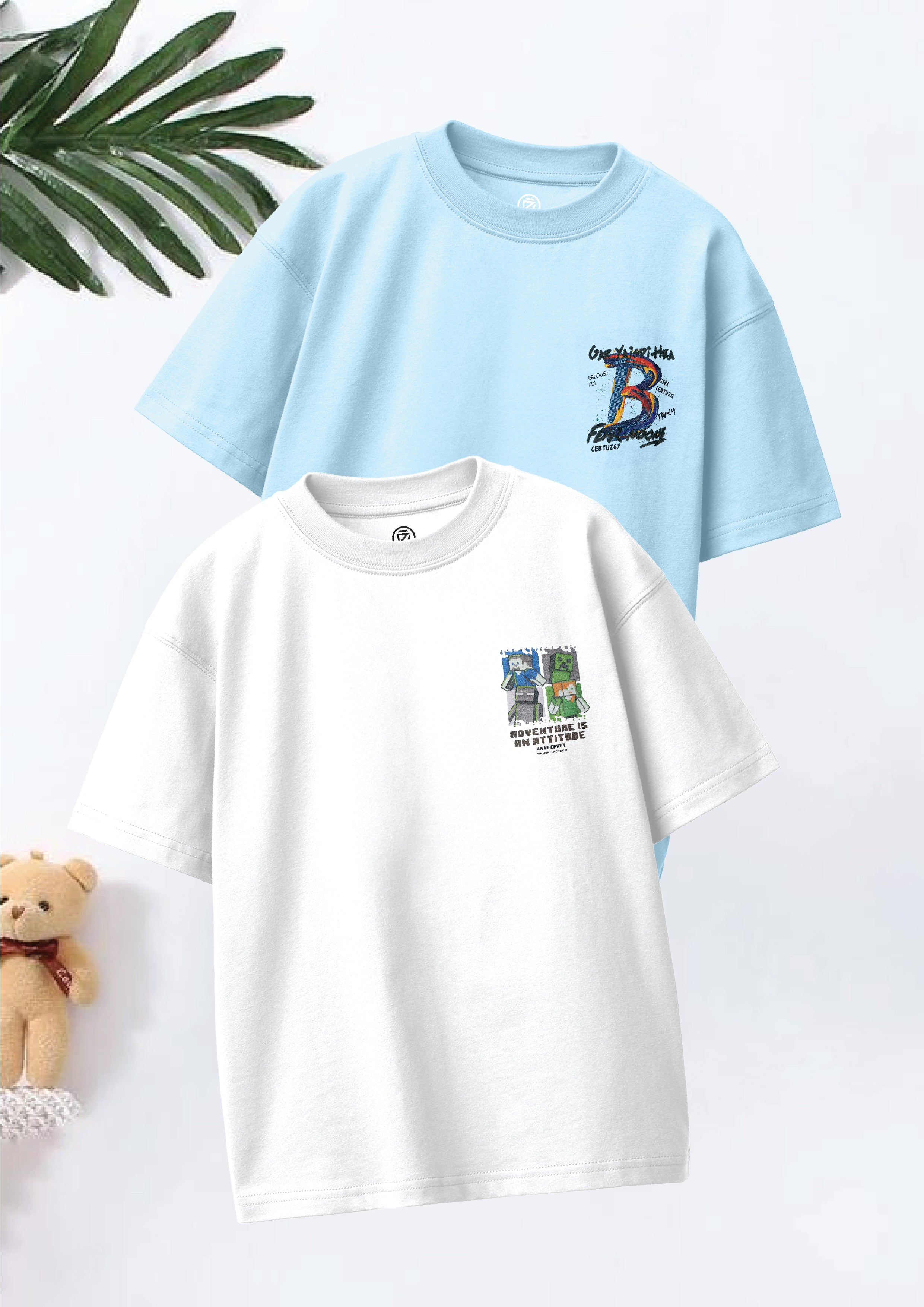 CODEZ Boys Pack Of 2 Oversize Drop Shoulder Printed Tshirts