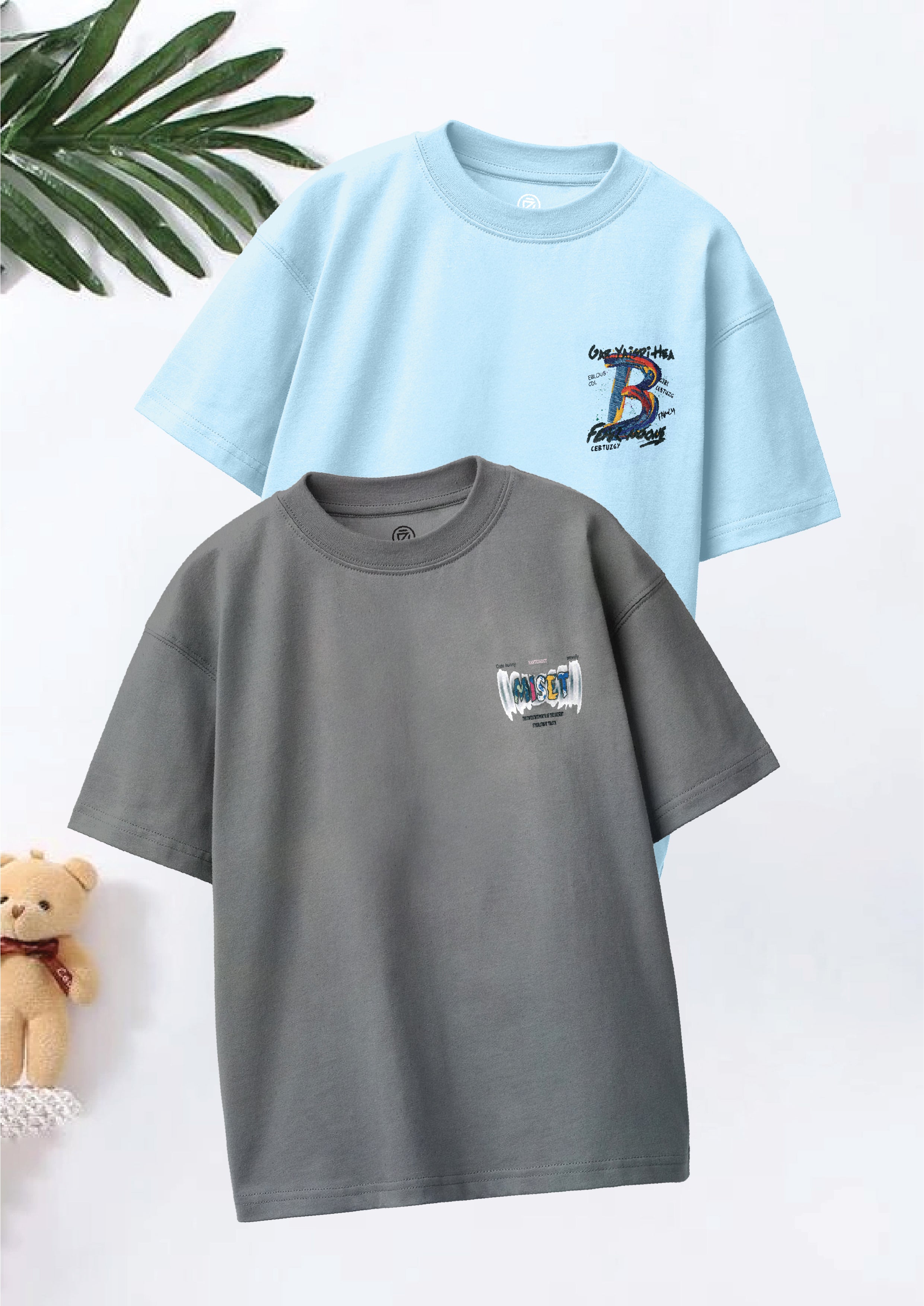 CODEZ Boys Pack Of 2 Oversize Drop Shoulder Printed Tshirts