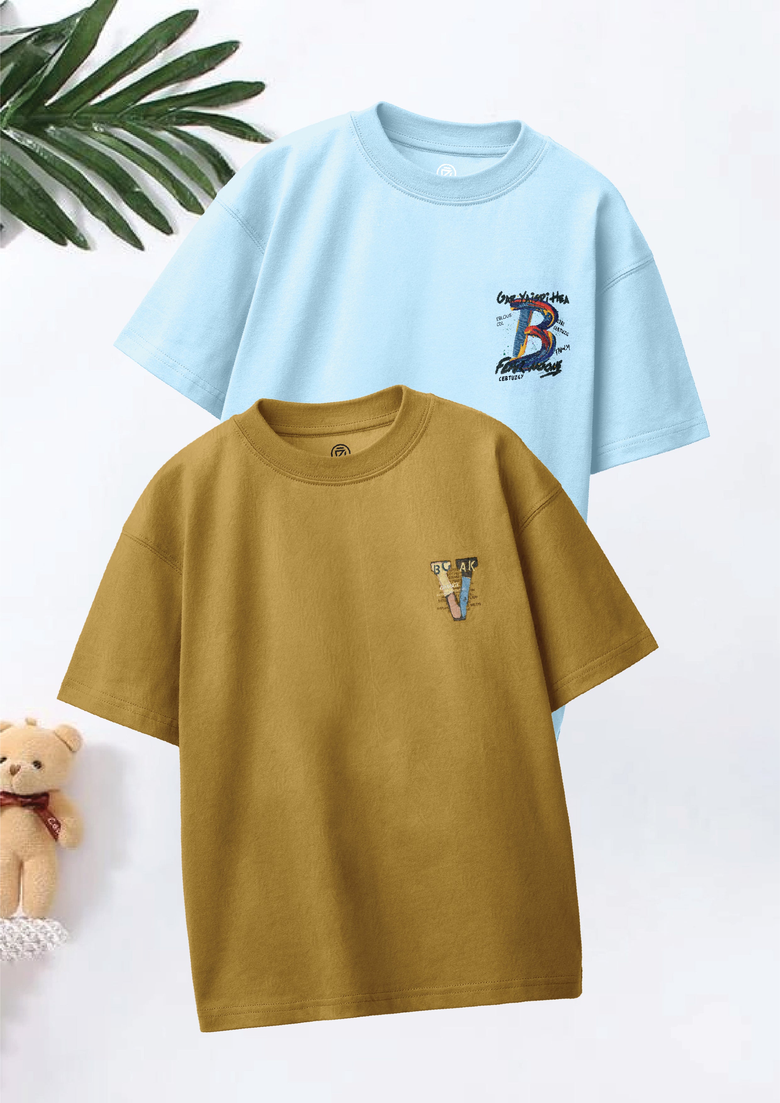 CODEZ Boys Pack Of 2 Oversize Drop Shoulder Printed Tshirts