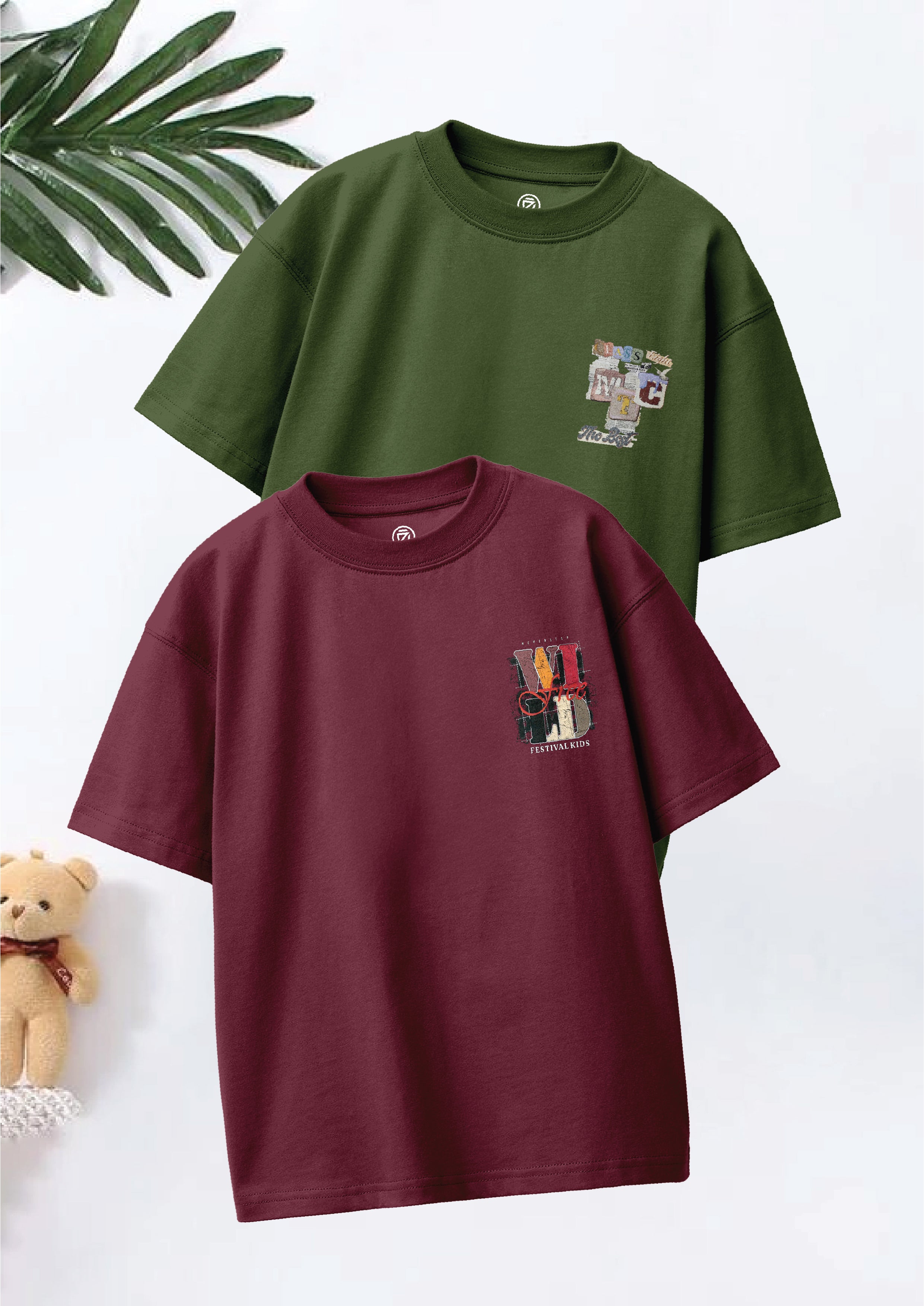 CODEZ Boys Pack Of 2 Oversize Drop Shoulder Printed Tshirts