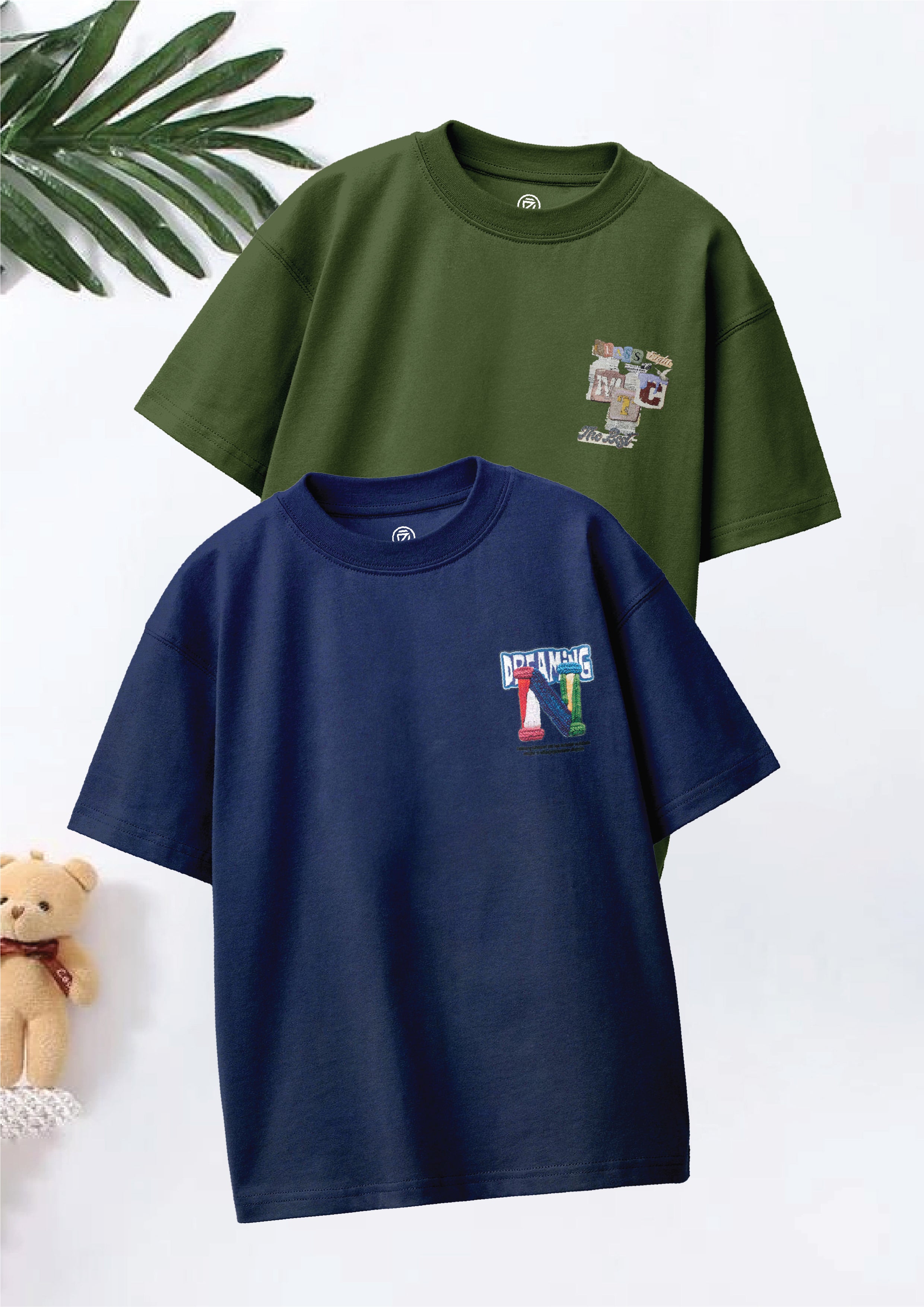 CODEZ Boys Pack Of 2 Oversize Drop Shoulder Printed Tshirts