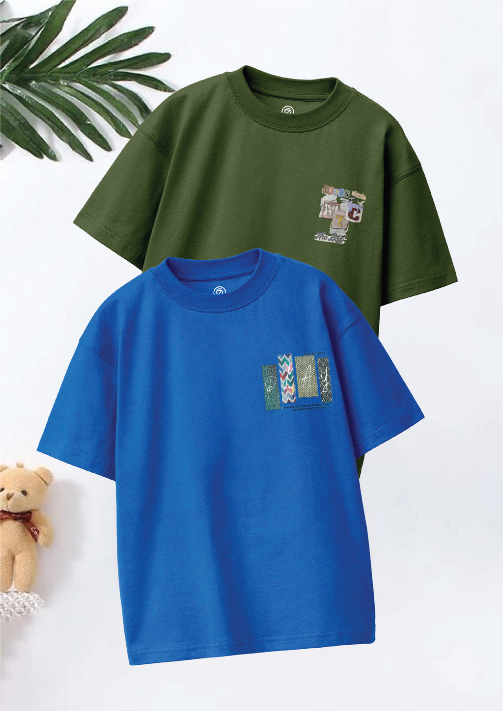 CODEZ Boys Pack Of 2 Oversize Drop Shoulder Printed Tshirts