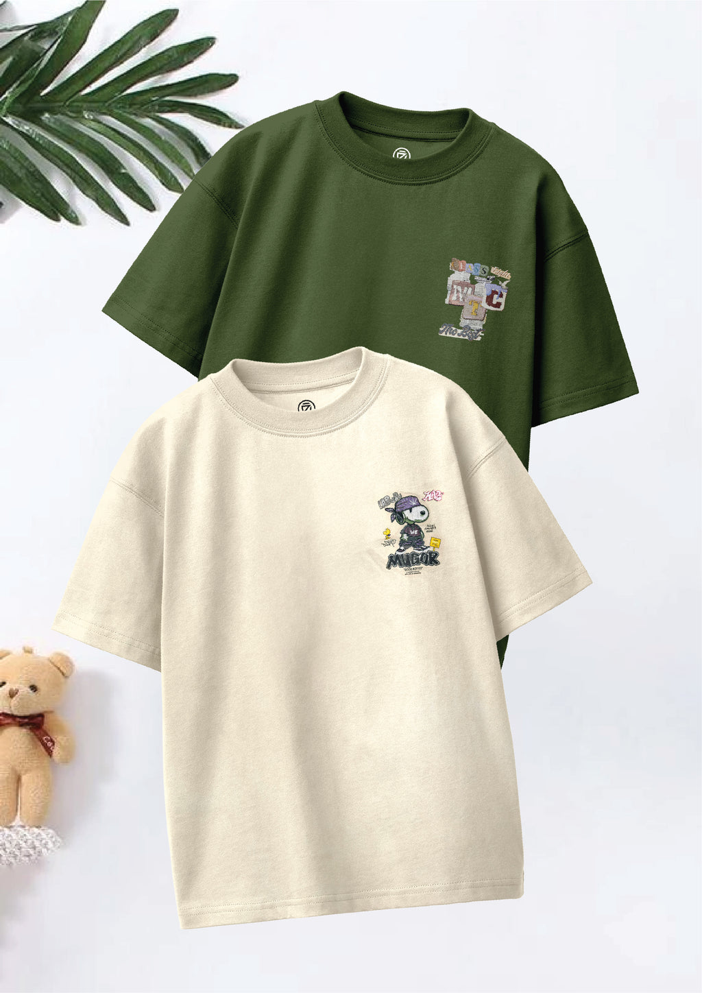 CODEZ Boys Pack Of 2 Oversize Drop Shoulder Printed Tshirts