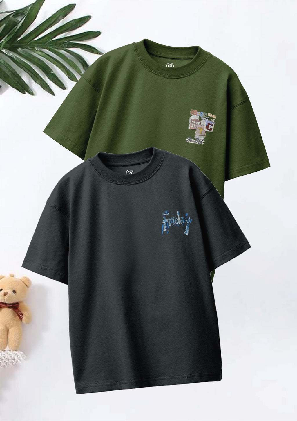 CODEZ Boys Pack Of 2 Oversize Drop Shoulder Printed Tshirts