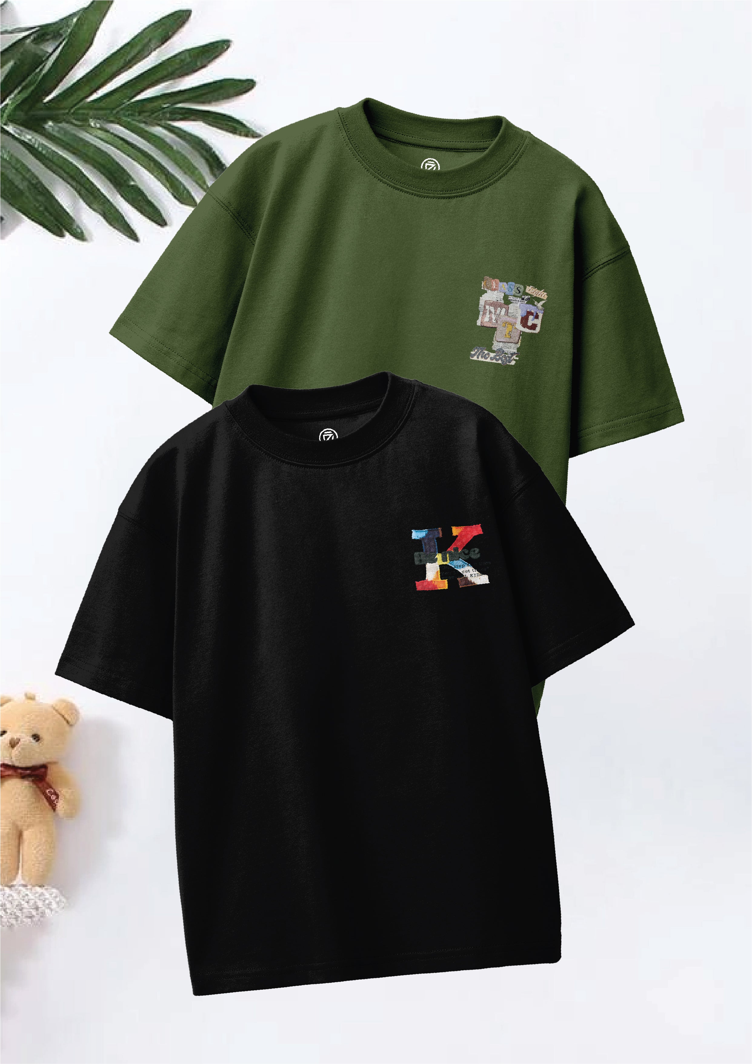 CODEZ Boys Pack Of 2 Oversize Drop Shoulder Printed Tshirts