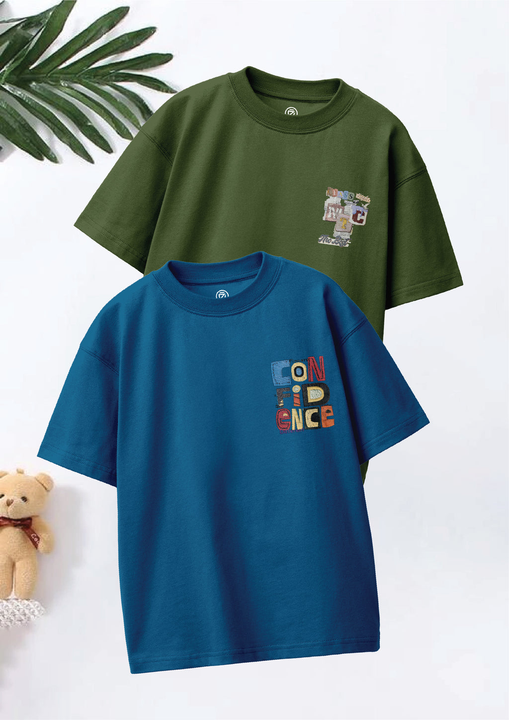 CODEZ Boys Pack Of 2 Oversize Drop Shoulder Printed Tshirts