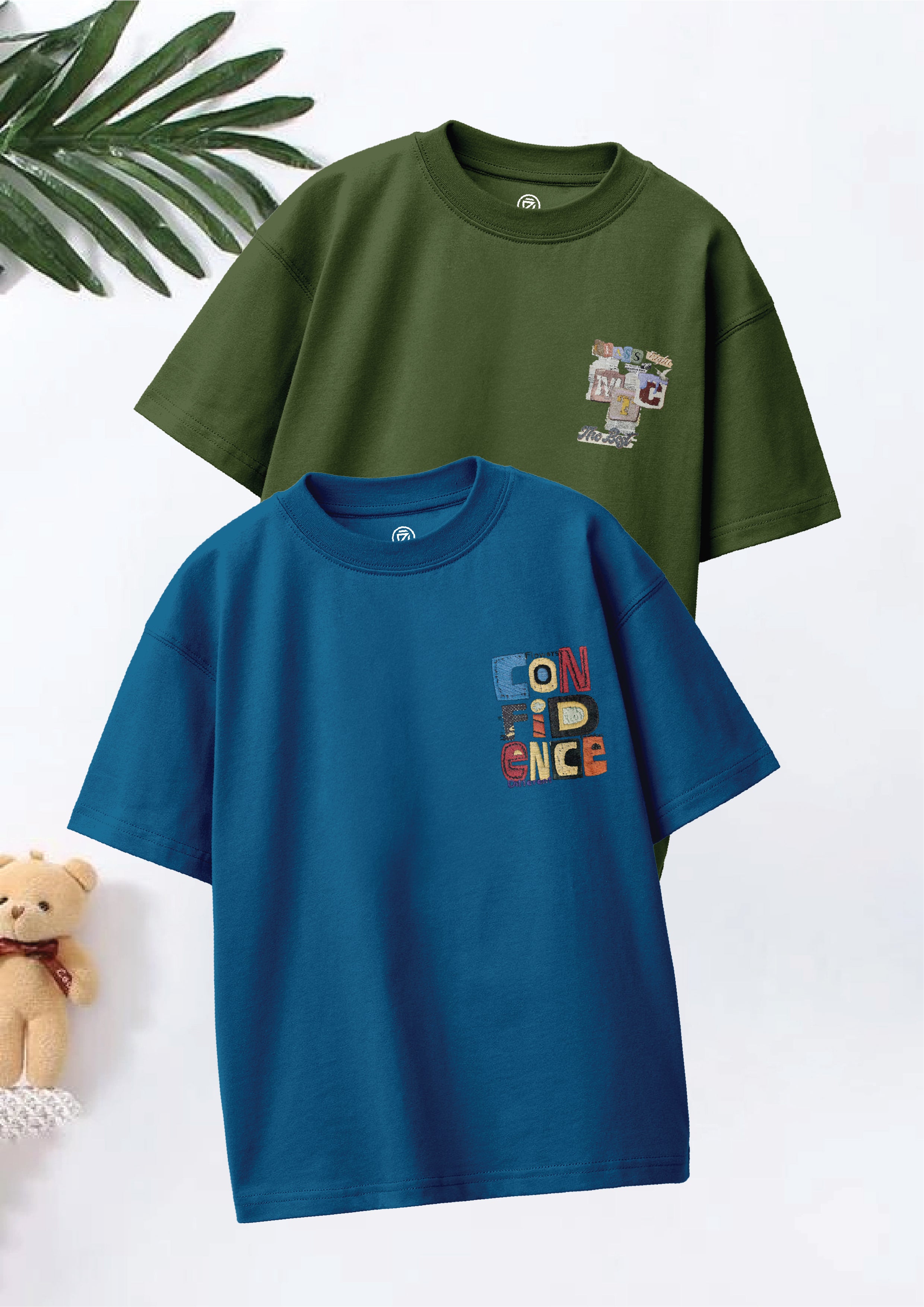 CODEZ Boys Pack Of 2 Oversize Drop Shoulder Printed Tshirts