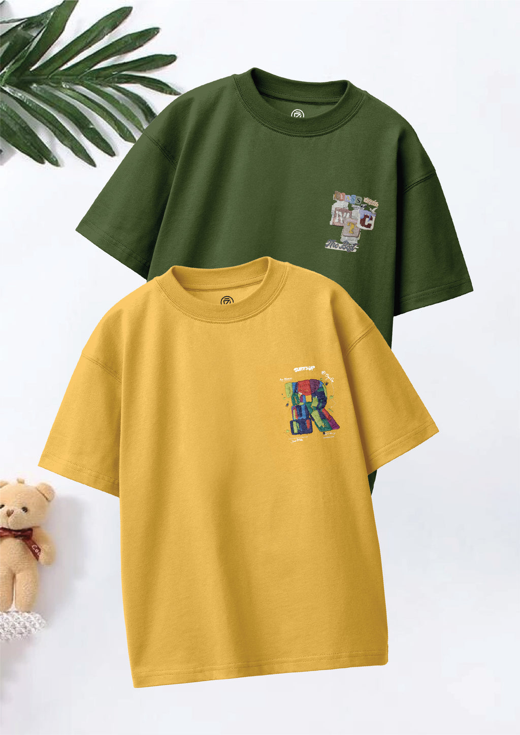 CODEZ Boys Pack Of 2 Oversize Drop Shoulder Printed Tshirts