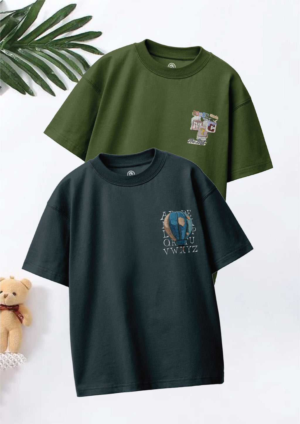 CODEZ Boys Pack Of 2 Oversize Drop Shoulder Printed Tshirts