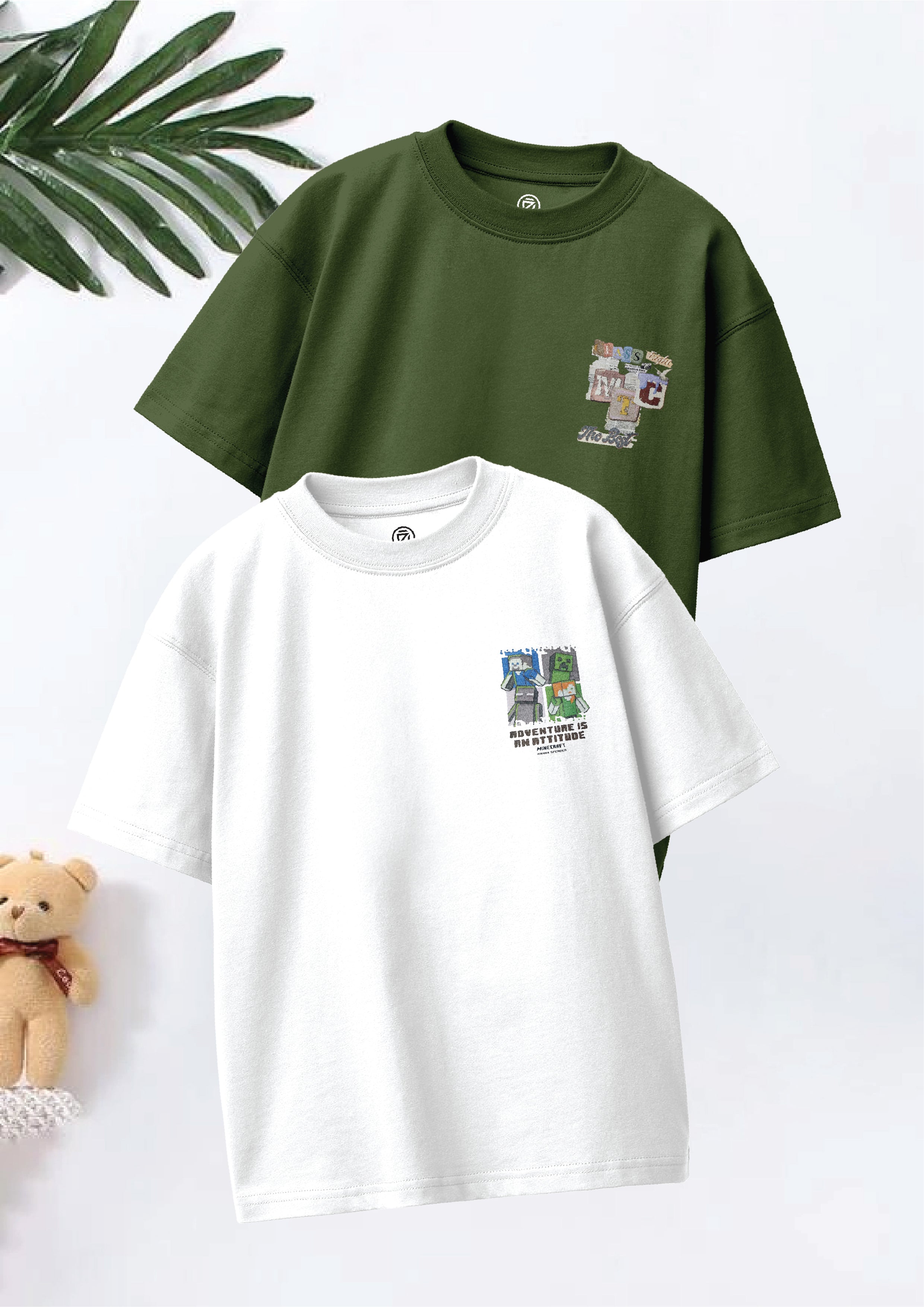 CODEZ Boys Pack Of 2 Oversize Drop Shoulder Printed Tshirts