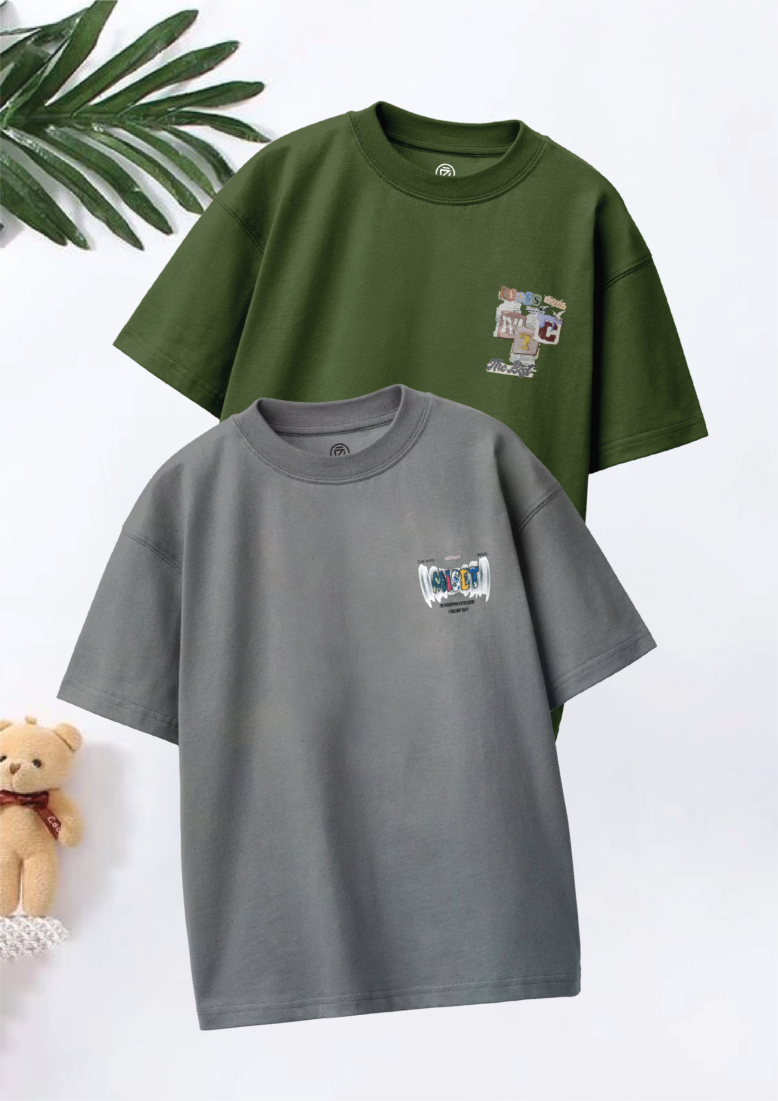CODEZ Boys Pack Of 2 Oversize Drop Shoulder Printed Tshirts