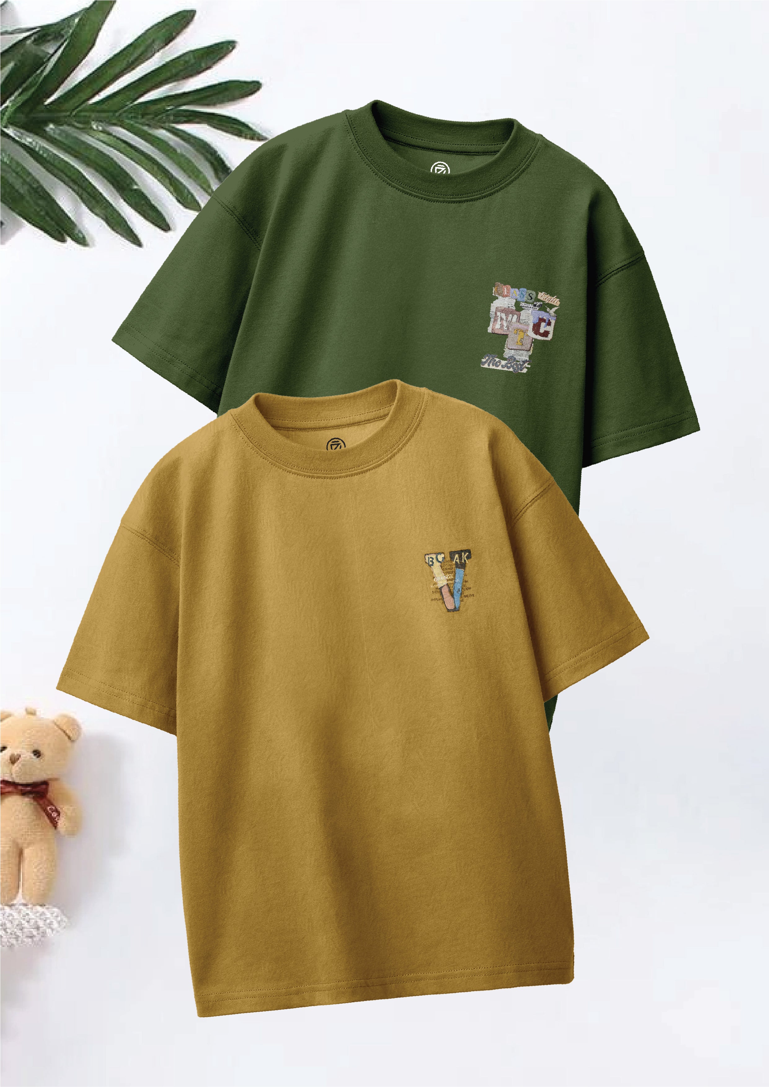 CODEZ Boys Pack Of 2 Oversize Drop Shoulder Printed Tshirts