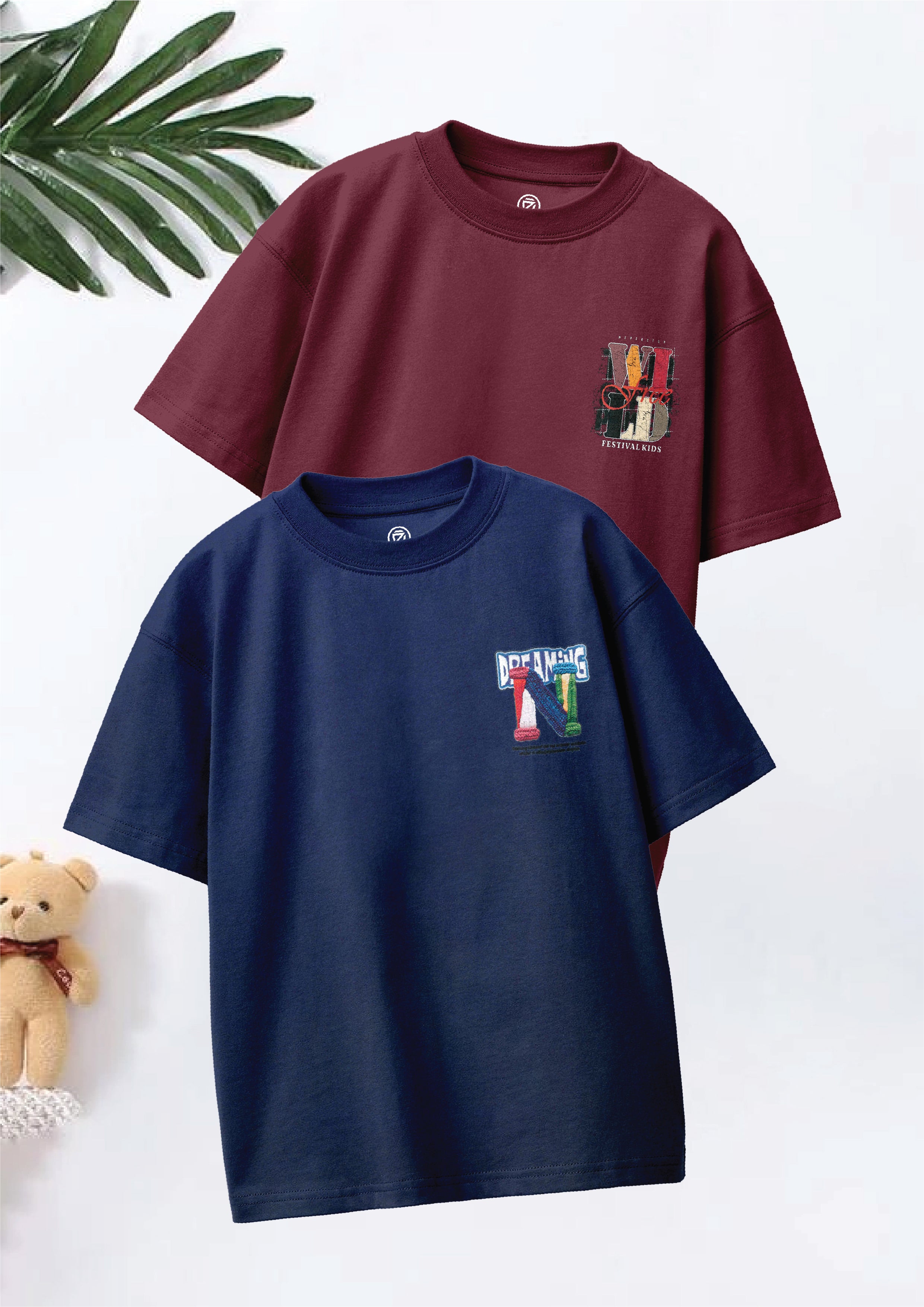 CODEZ Boys Pack Of 2 Oversize Drop Shoulder Printed Tshirts