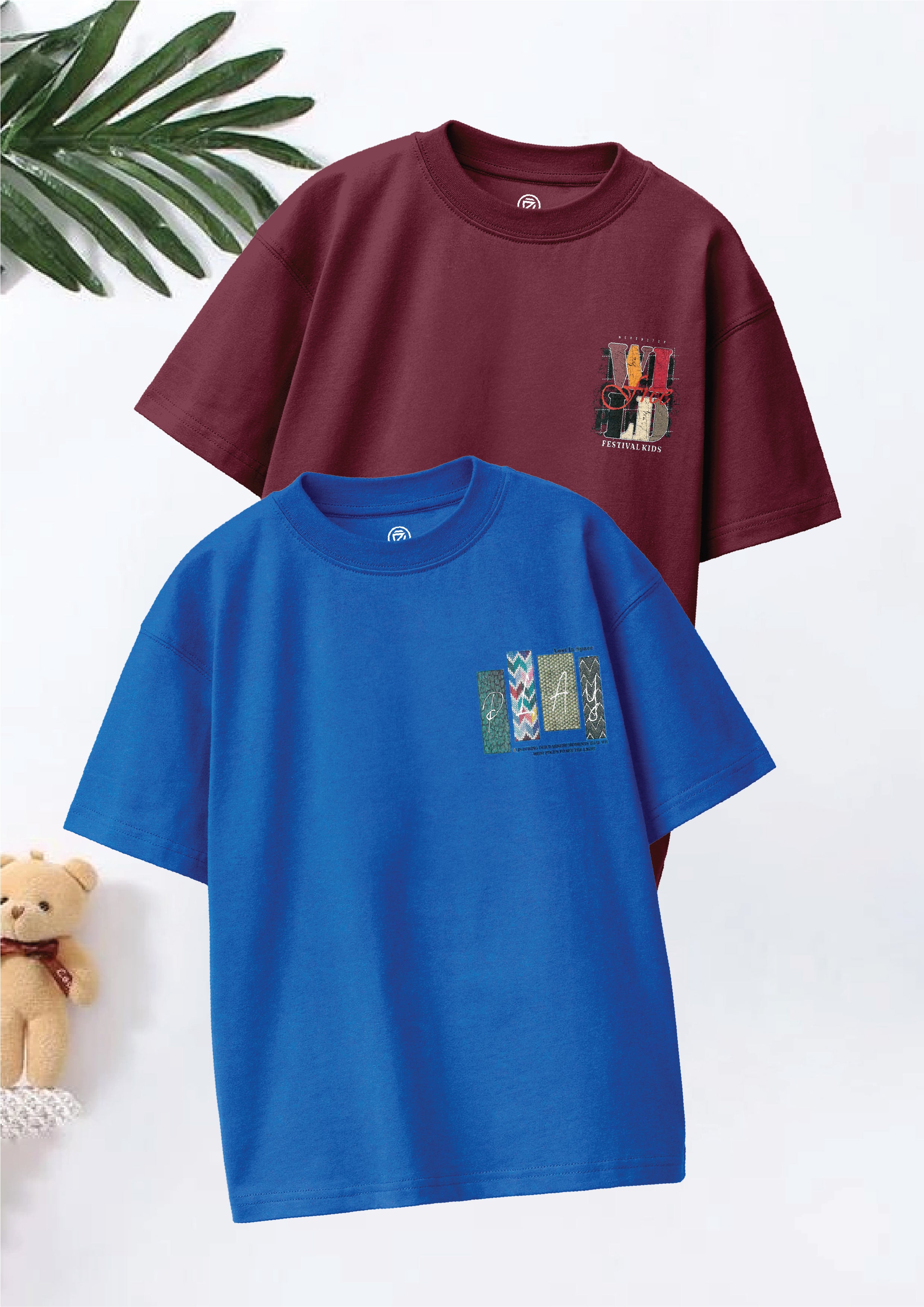 CODEZ Boys Pack Of 2 Oversize Drop Shoulder Printed Tshirts
