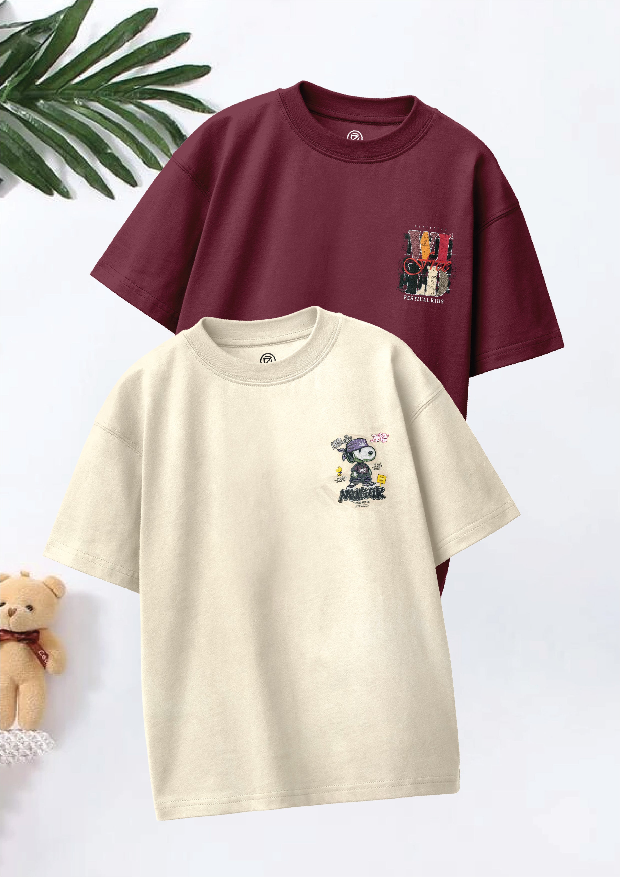 CODEZ Boys Pack Of 2 Oversize Drop Shoulder Printed Tshirts