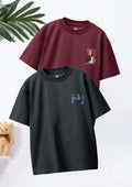 CODEZ Boys Pack Of 2 Oversize Drop Shoulder Printed Tshirts