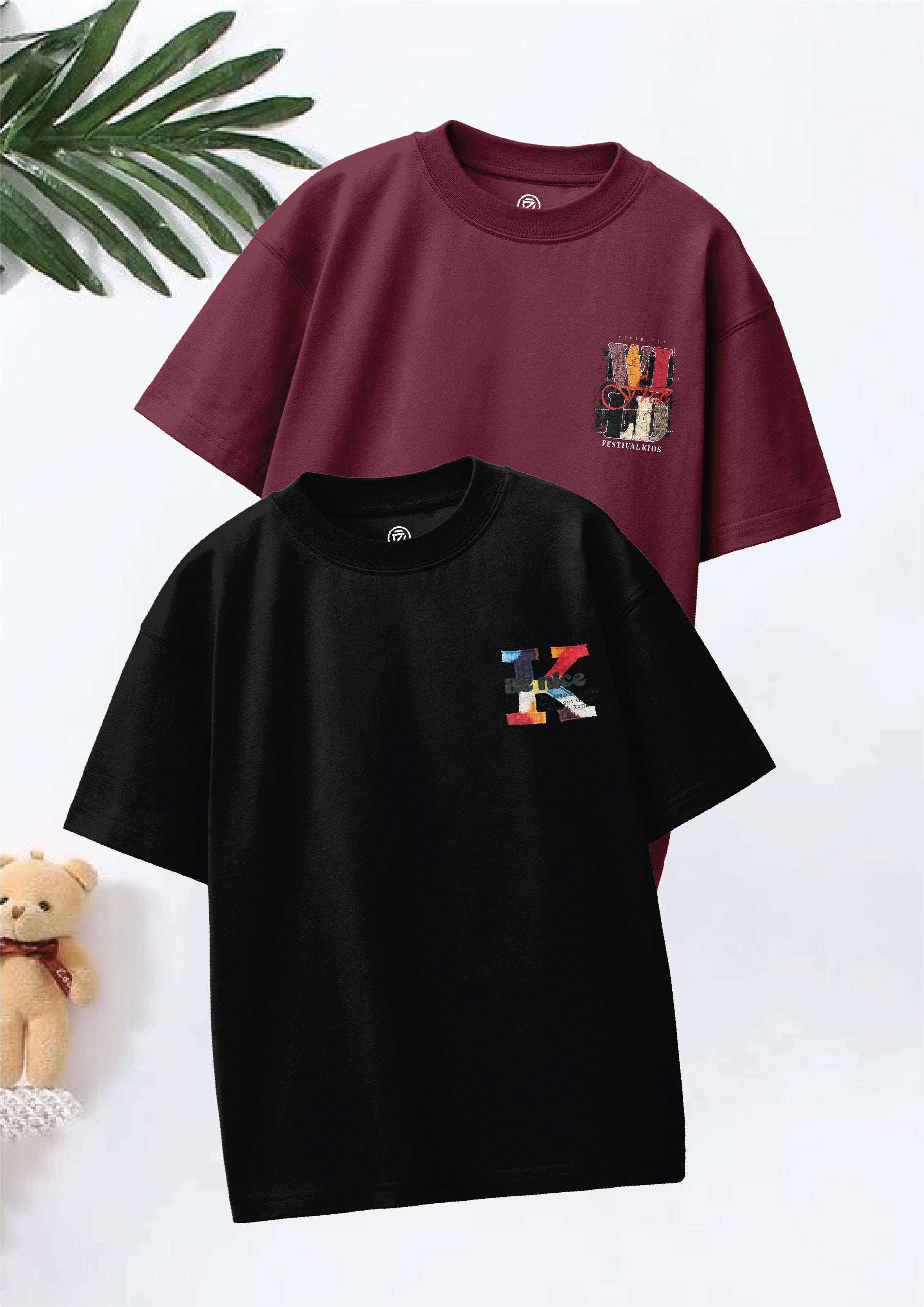 CODEZ Boys Pack Of 2 Oversize Drop Shoulder Printed Tshirts