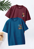 CODEZ Boys Pack Of 2 Oversize Drop Shoulder Printed Tshirts