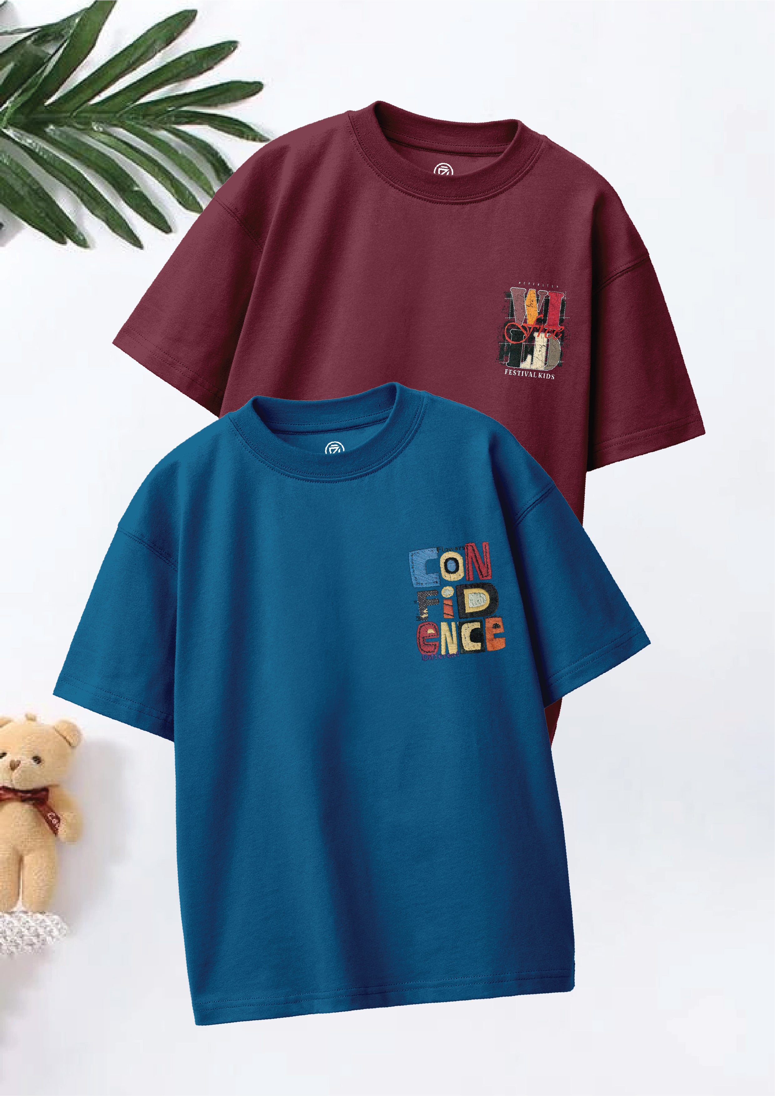 CODEZ Boys Pack Of 2 Oversize Drop Shoulder Printed Tshirts