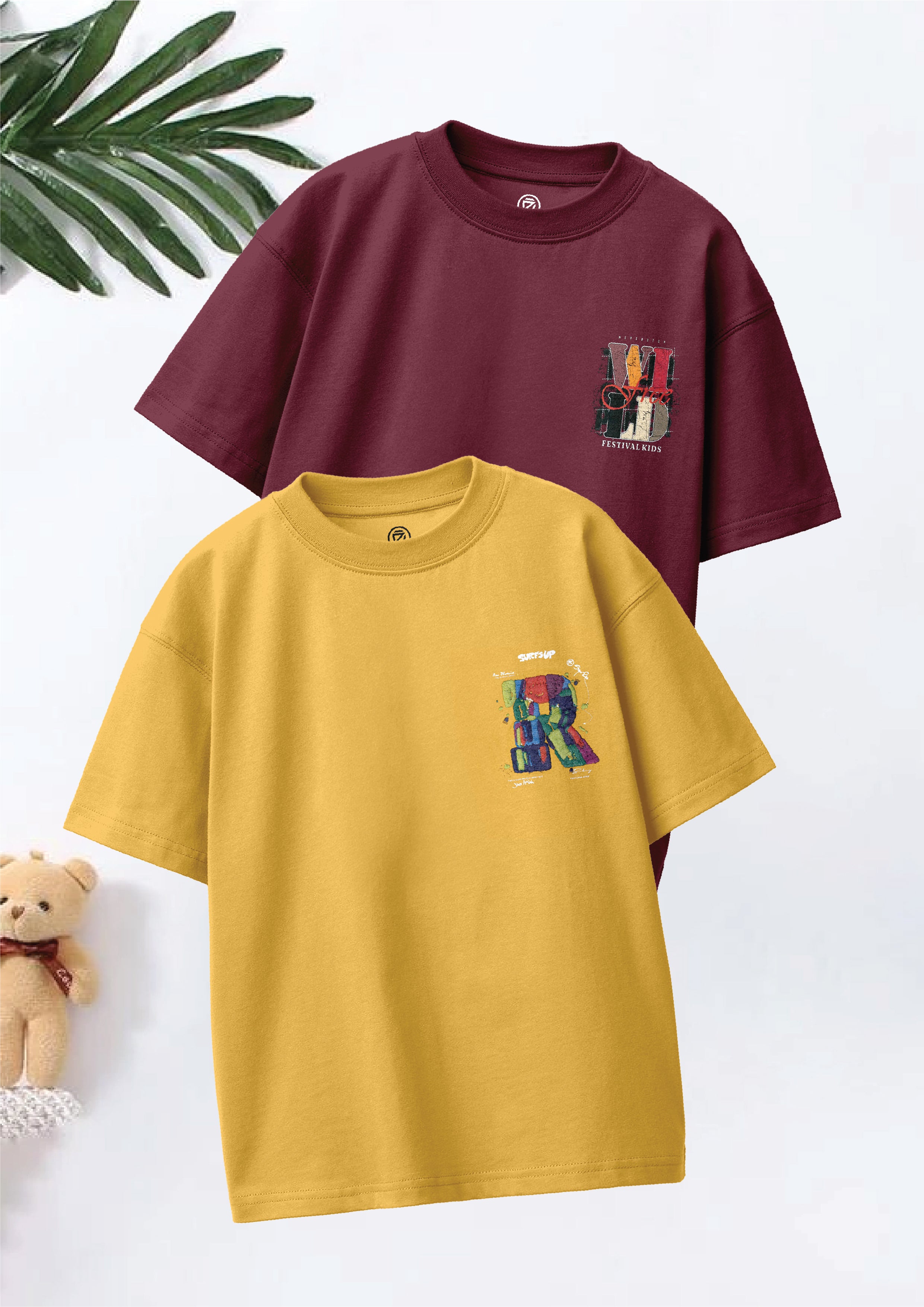 CODEZ Boys Pack Of 2 Oversize Drop Shoulder Printed Tshirts